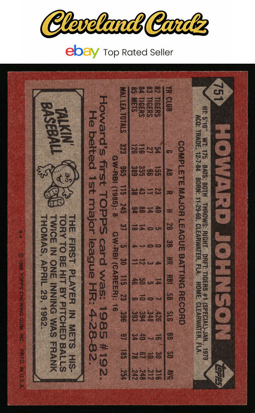 1986 Topps #751 Howard Johnson