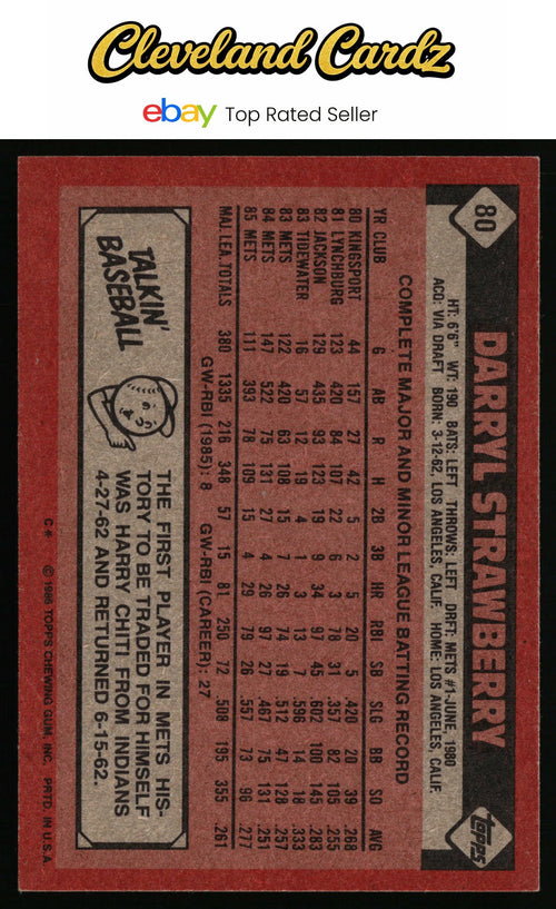 1986 Topps #80 Darryl Strawberry