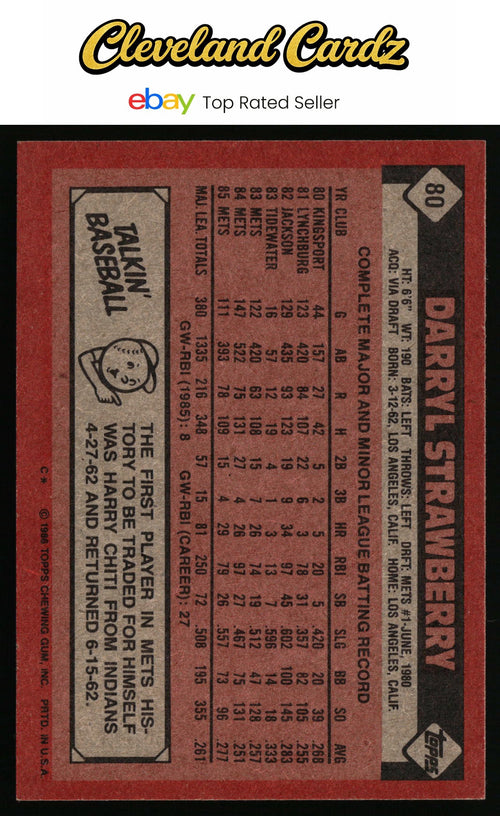 1986 Topps #80 Darryl Strawberry