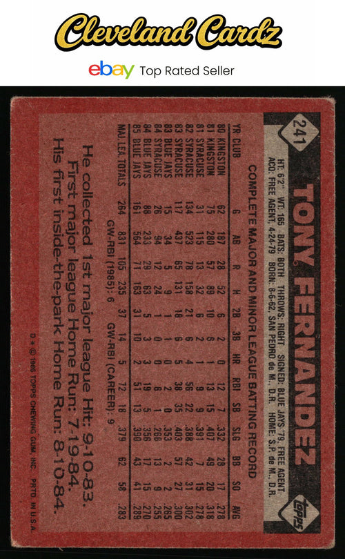 1986 Topps #241 Tony Fernandez
