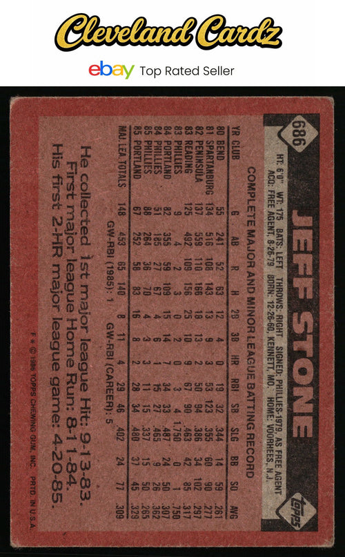 1986 Topps #686 Jeff Stone