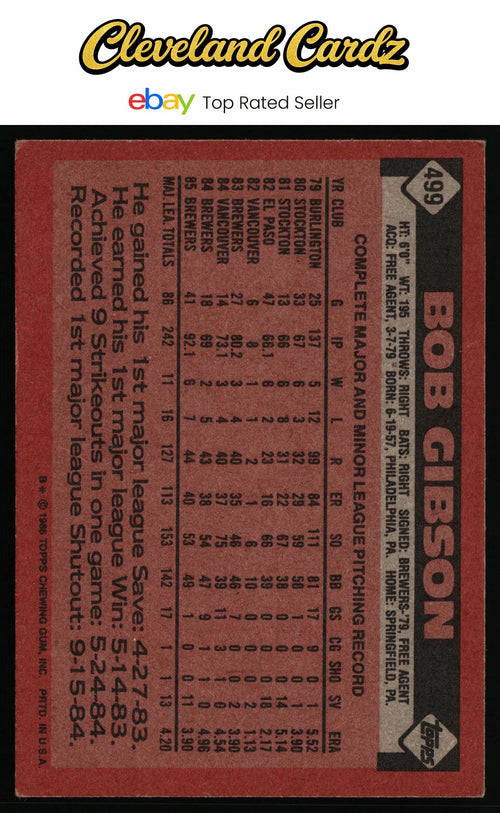 1986 Topps #499 Bob Gibson