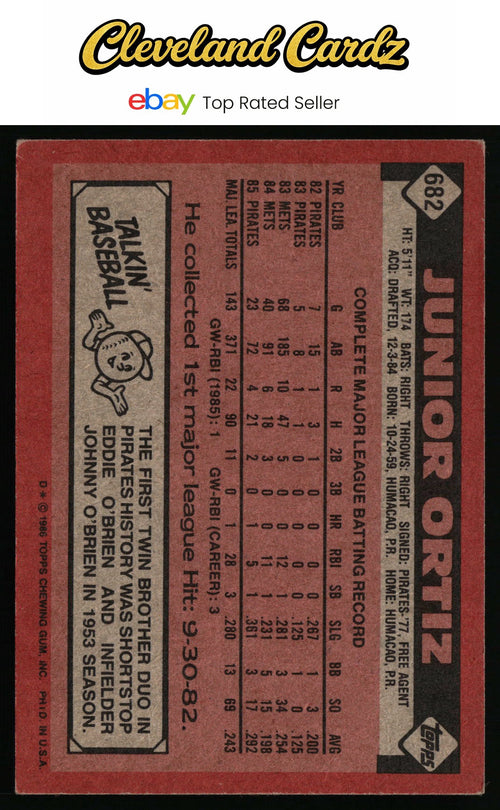 1986 Topps #682 Junior Ortiz