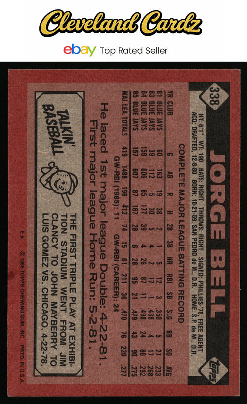 1986 Topps #338 Jorge Bell