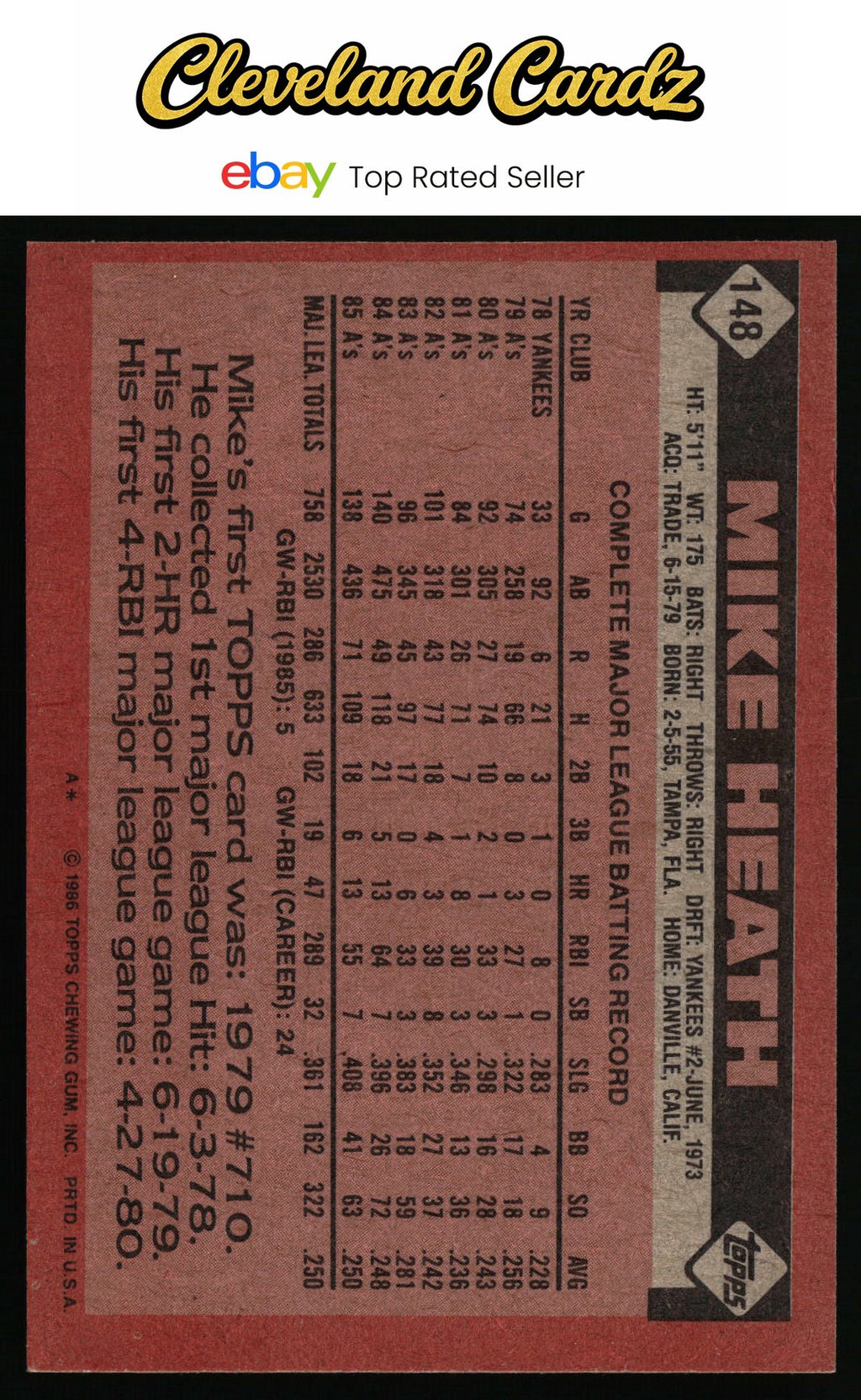 1986 Topps #148 Mike Heath