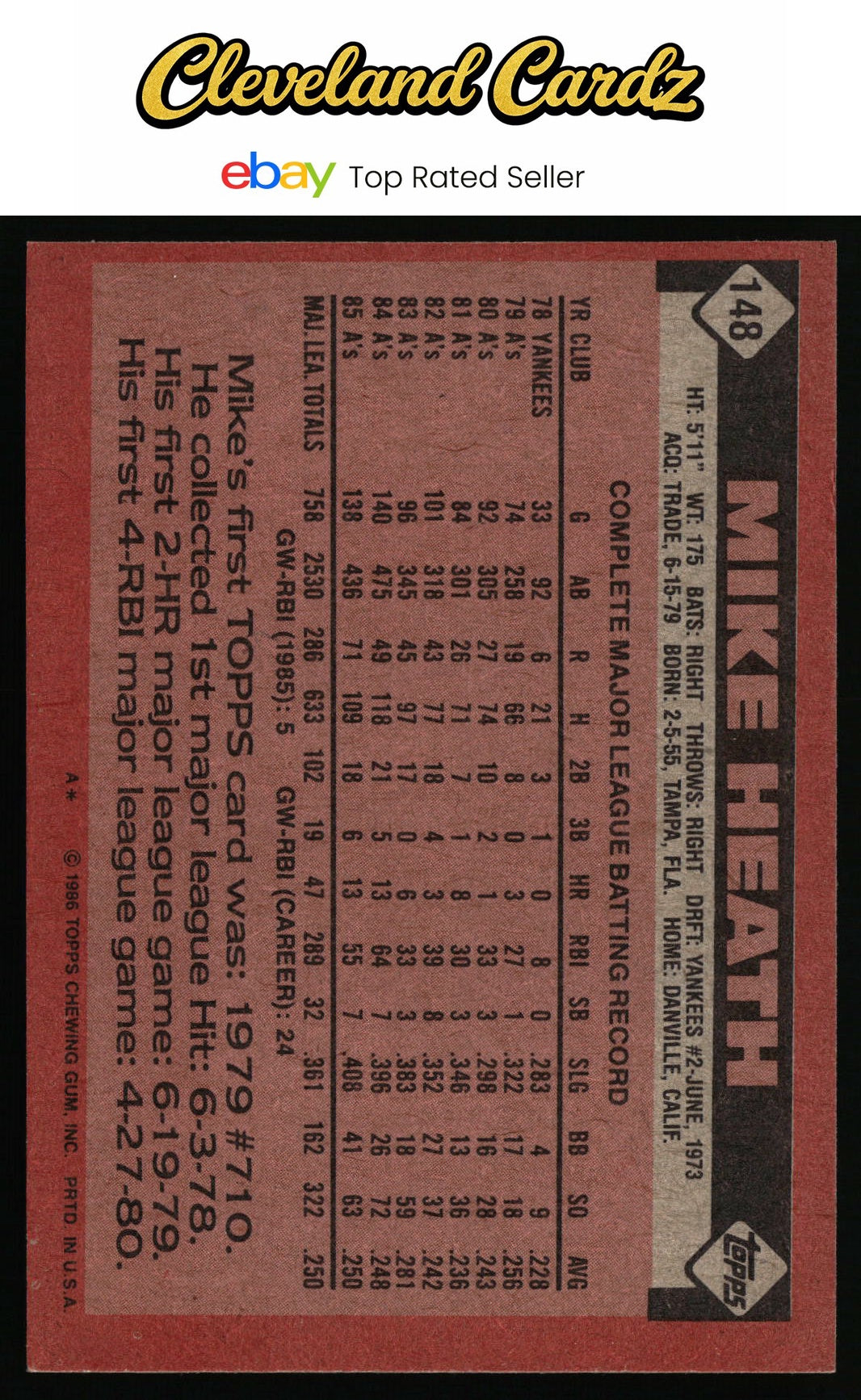 1986 Topps #148 Mike Heath