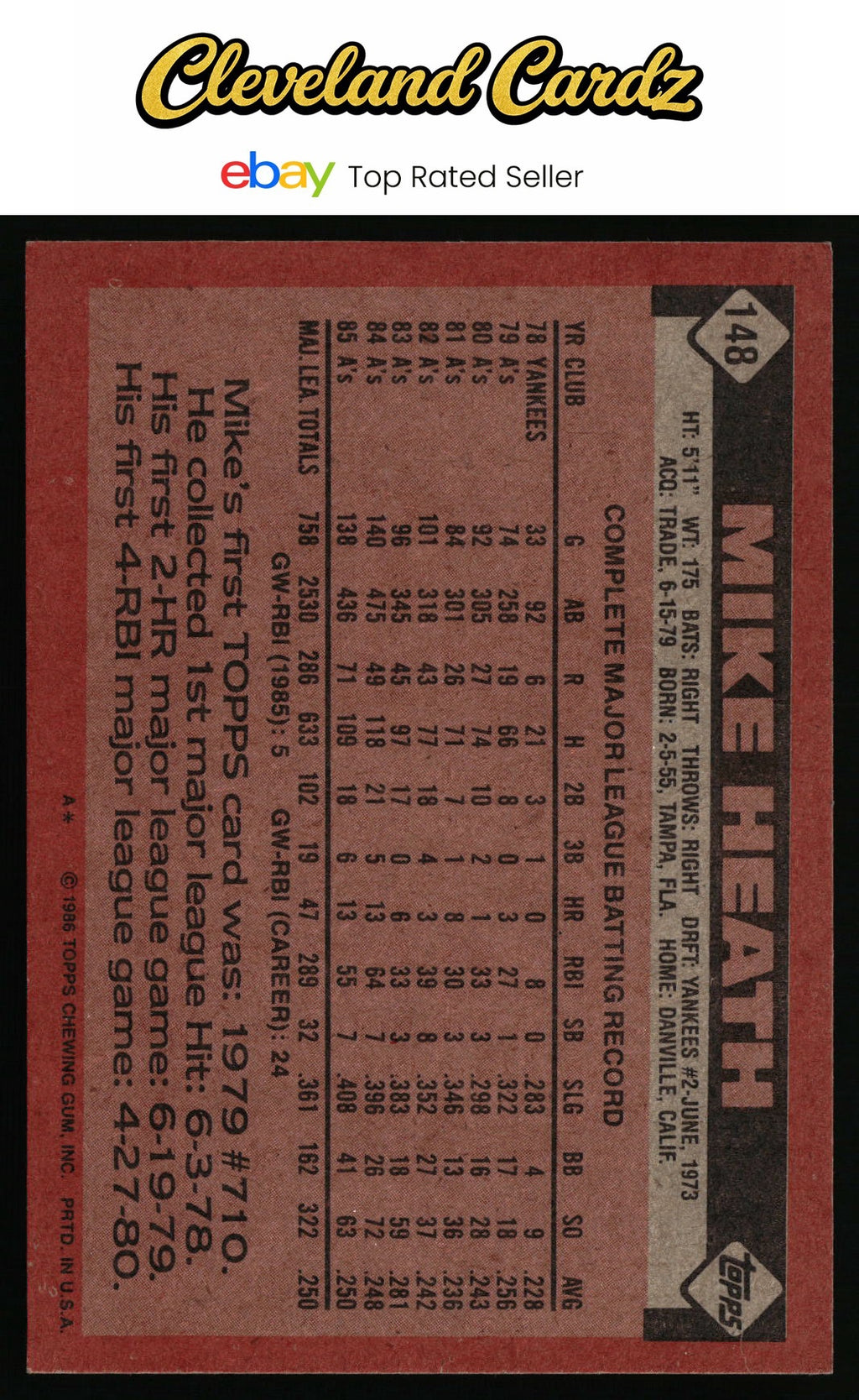 1986 Topps #148 Mike Heath