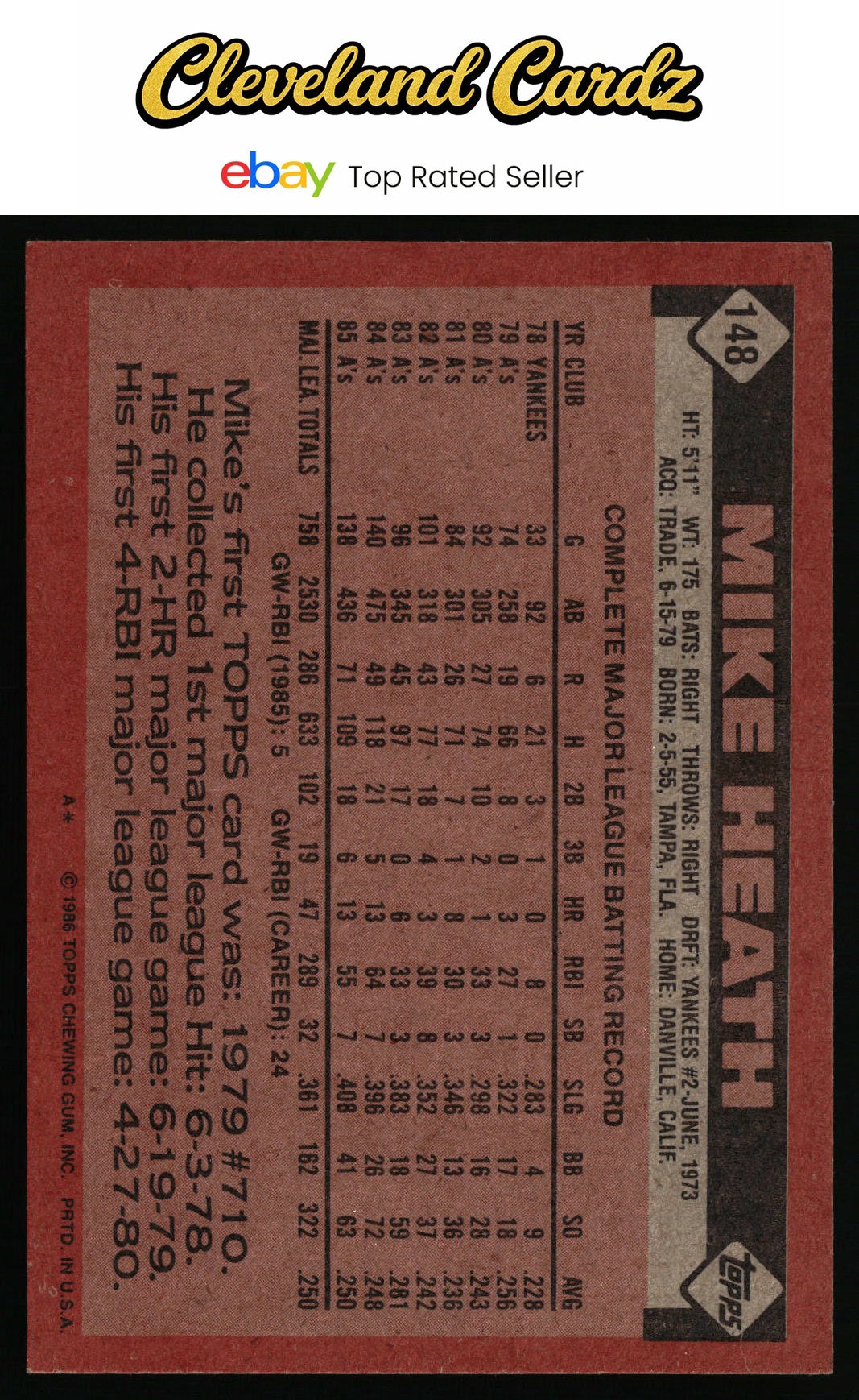 1986 Topps #148 Mike Heath