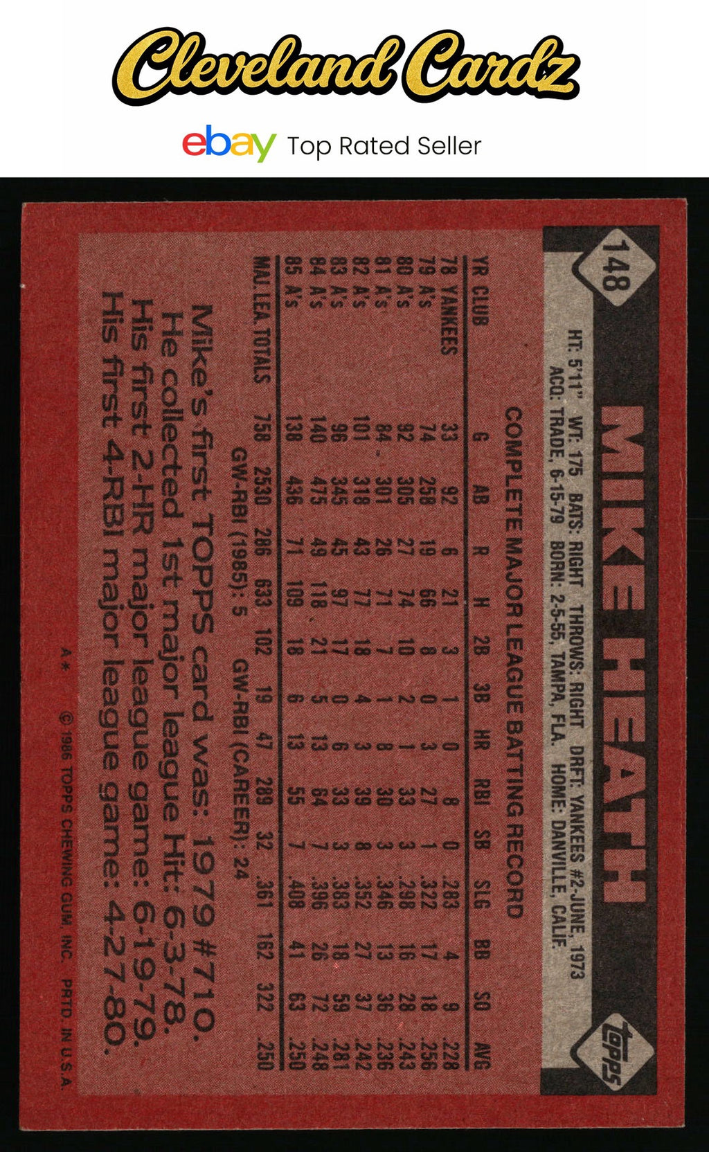 1986 Topps #148 Mike Heath