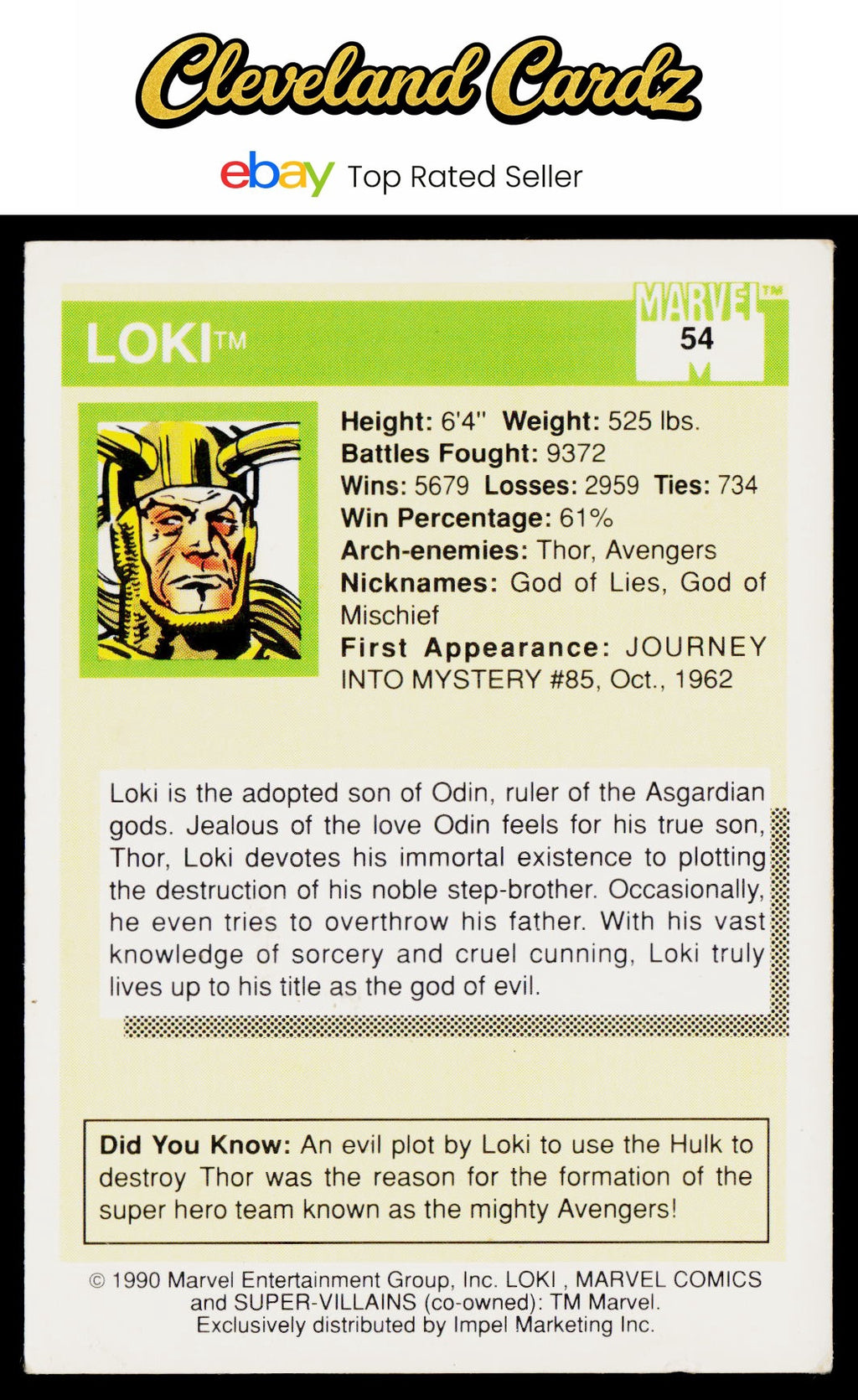 1990 Impel Marvel Universe #54 Loki