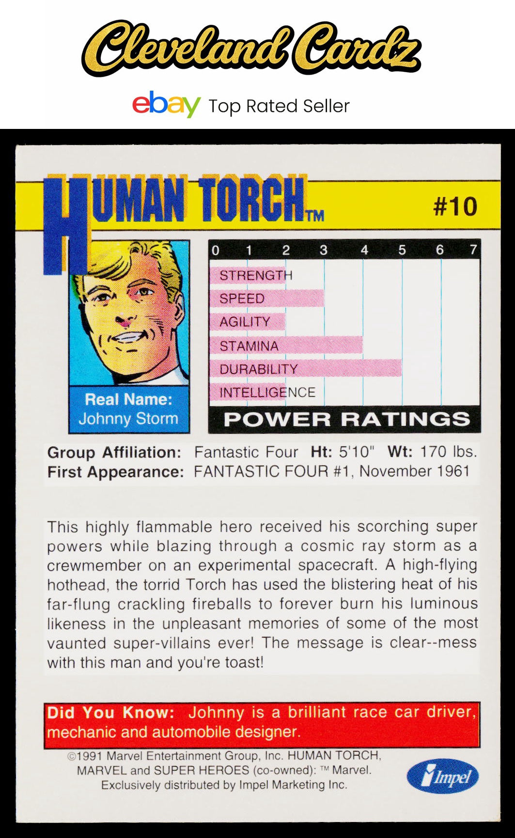 1991 Impel Marvel Universe II #10b Human Torch