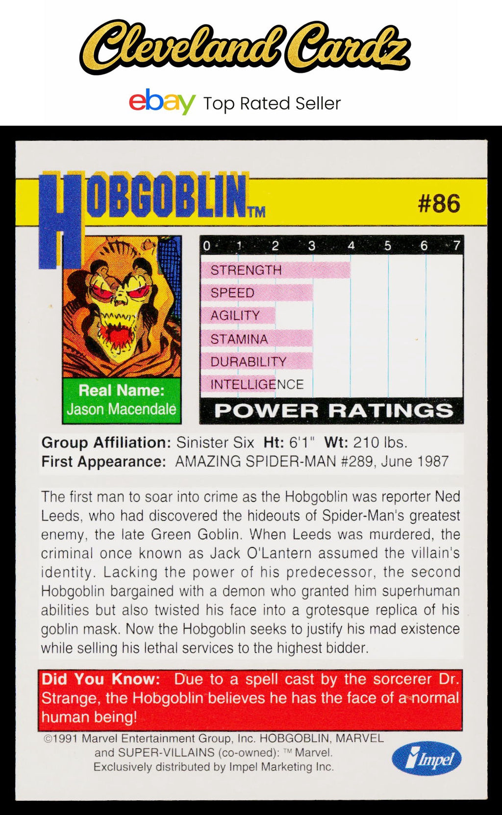 1991 Impel Marvel Universe II #86 Hobgoblin