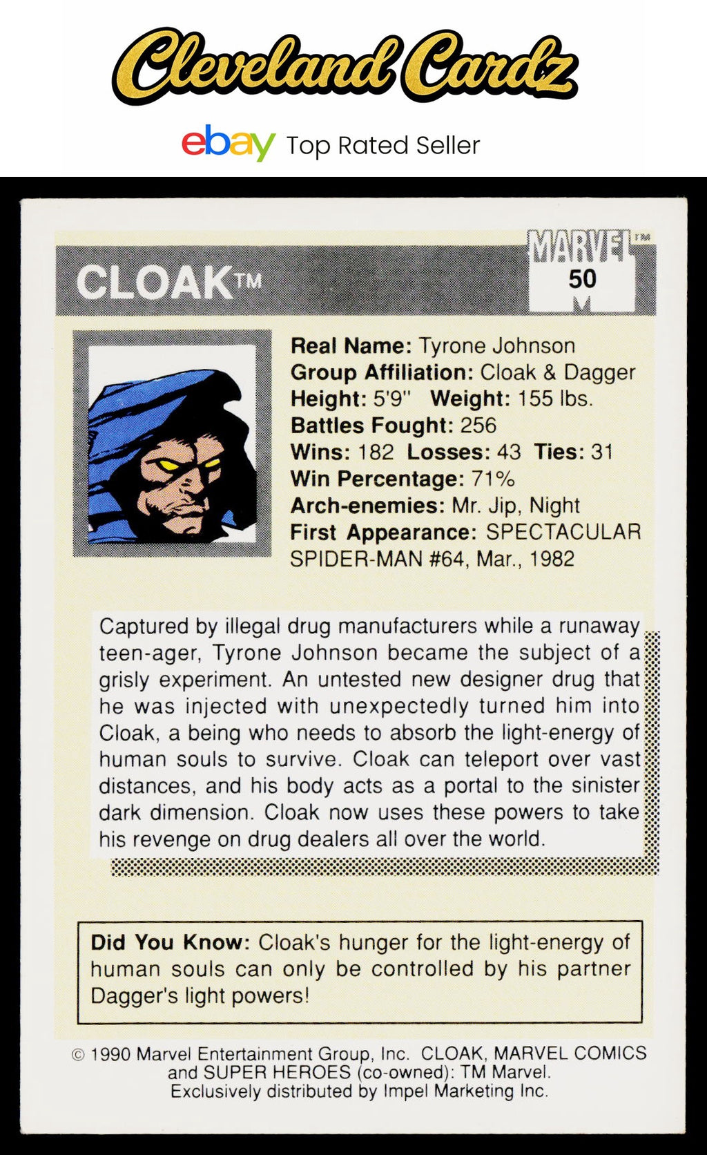 1990 Impel Marvel Universe #50 Cloak