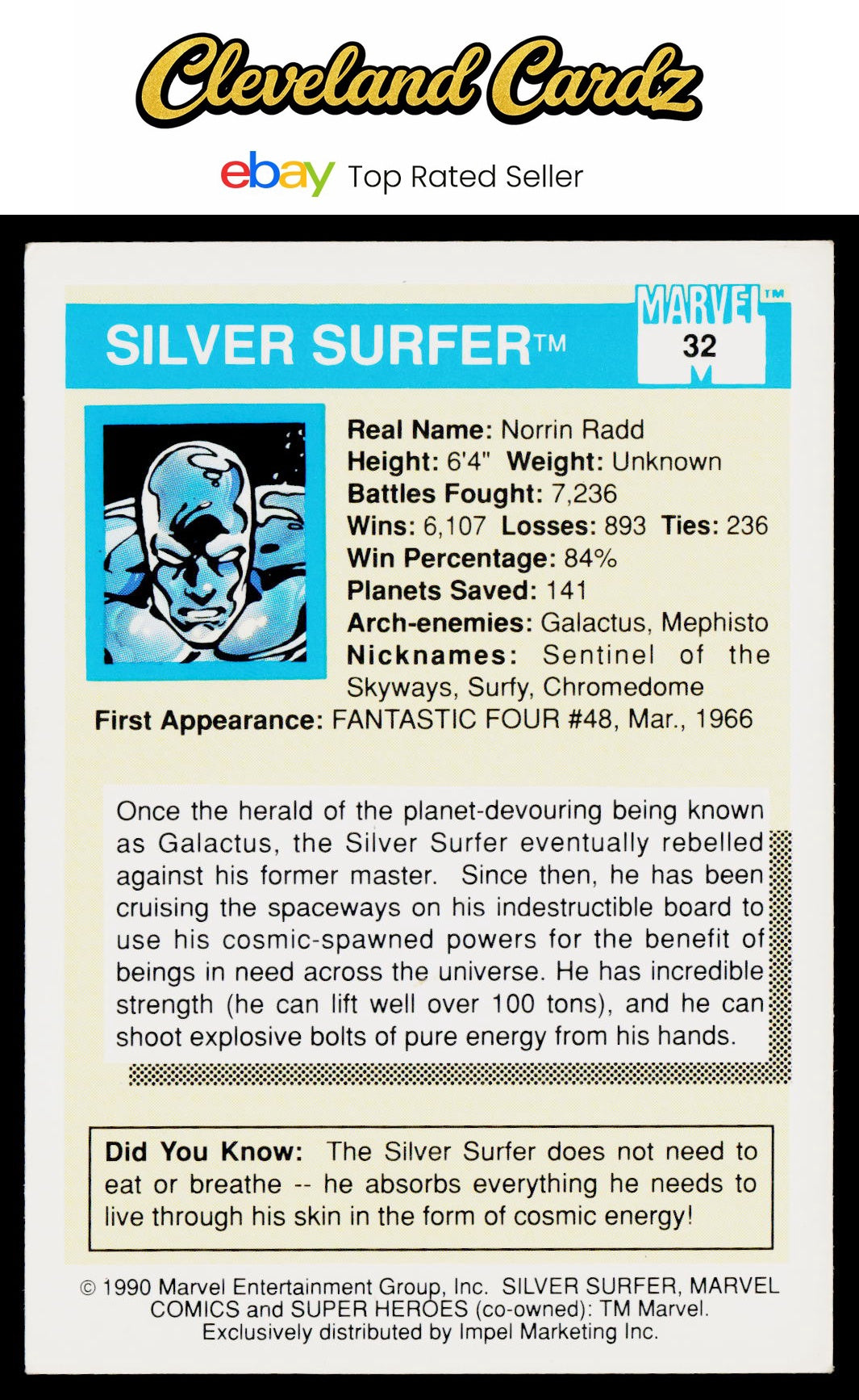 1990 Impel Marvel Universe #32 Silver Surfer