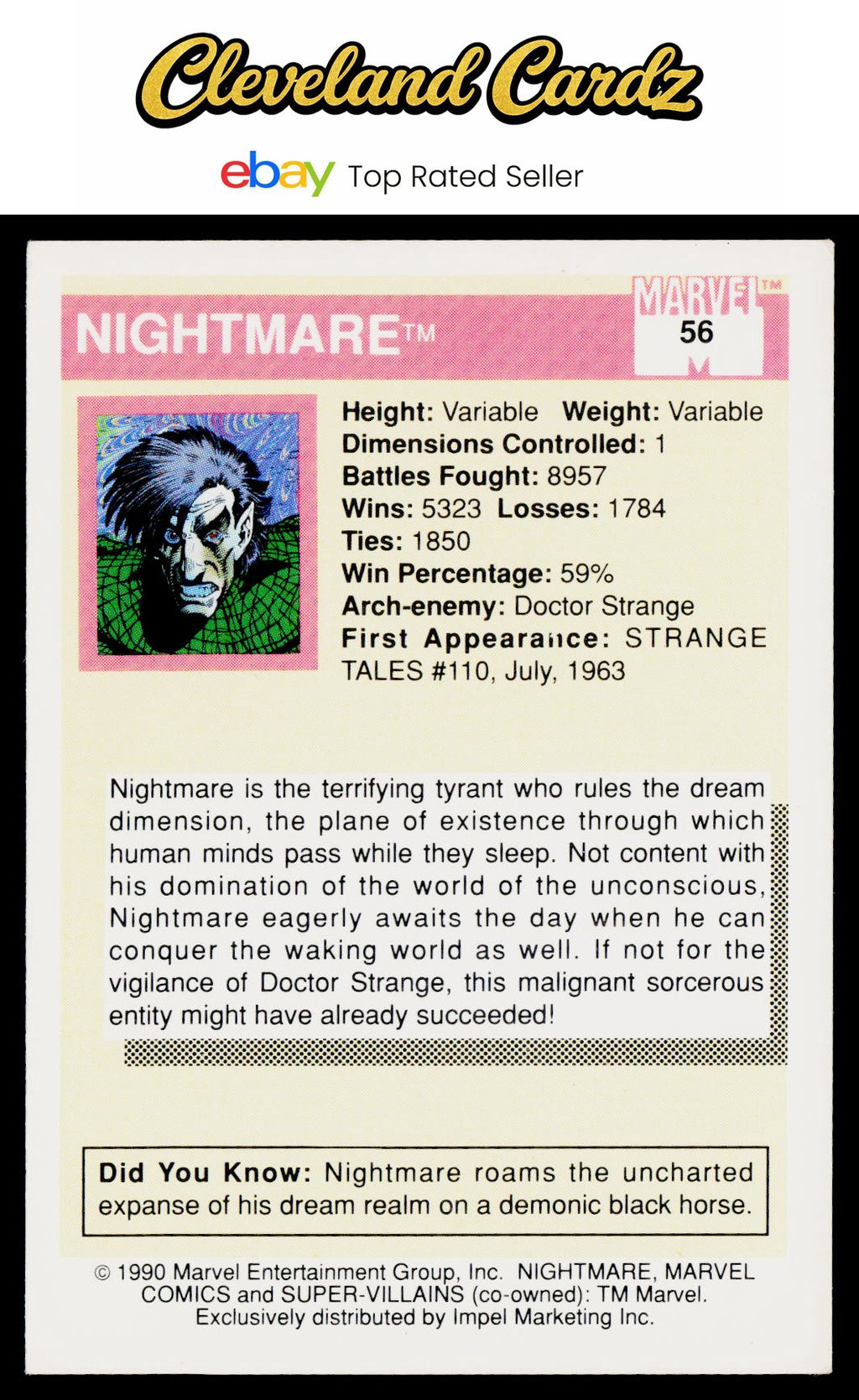 1990 Impel Marvel Universe #56 Nightmare