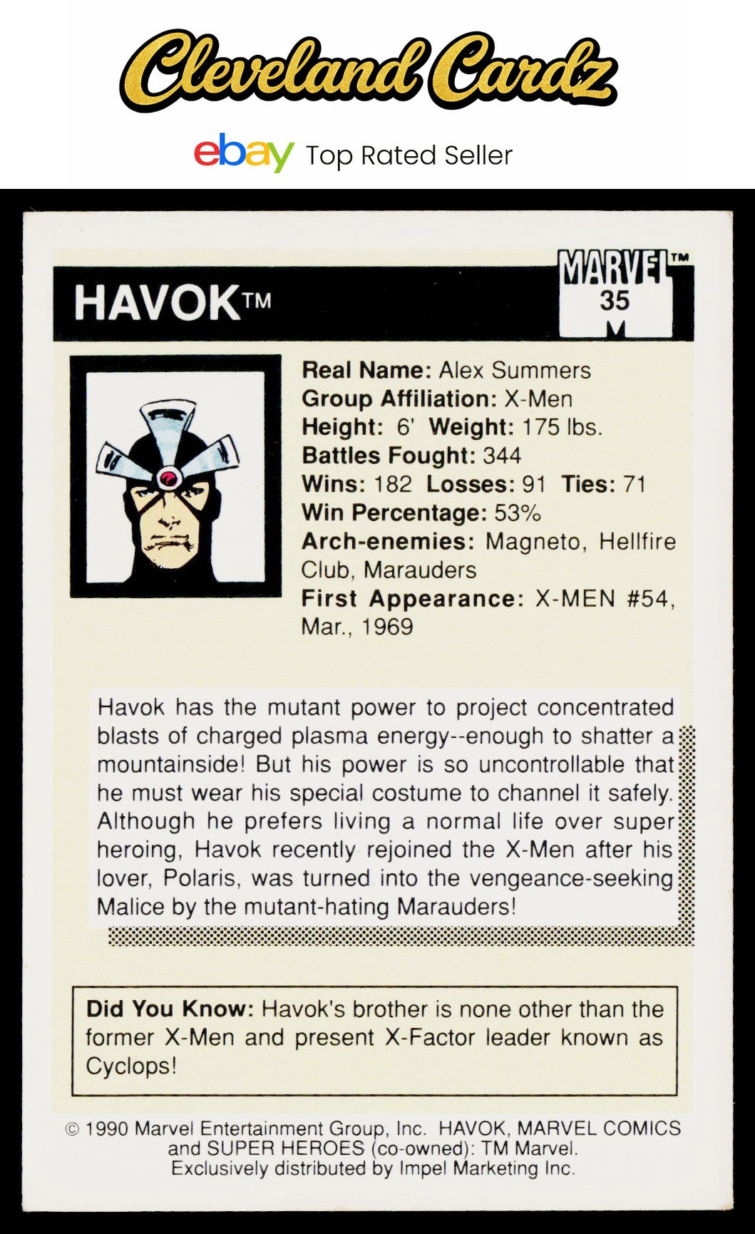 1990 Impel Marvel Universe #35 Havok