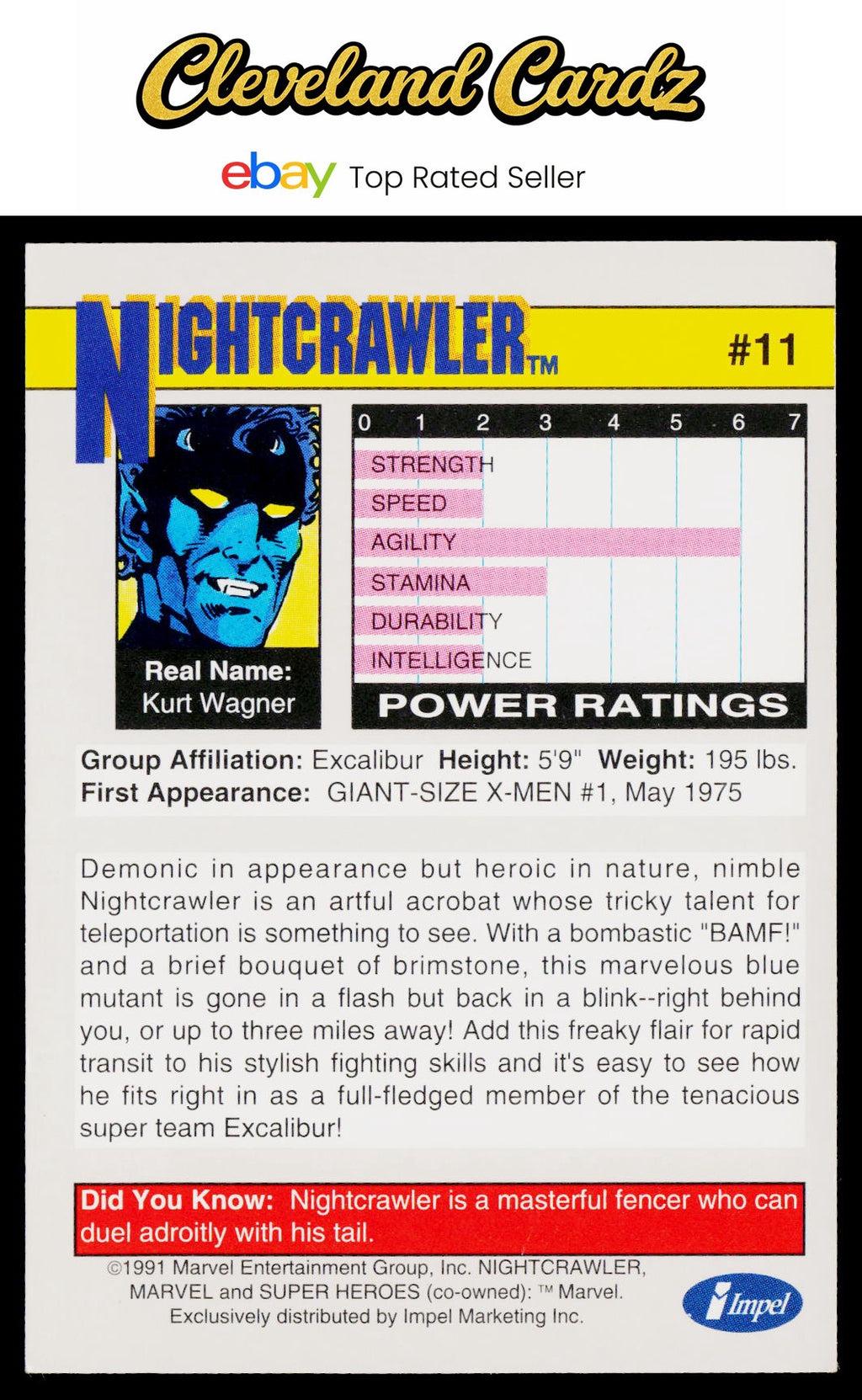 1991 Impel Marvel Universe II #11a Nightcrawler