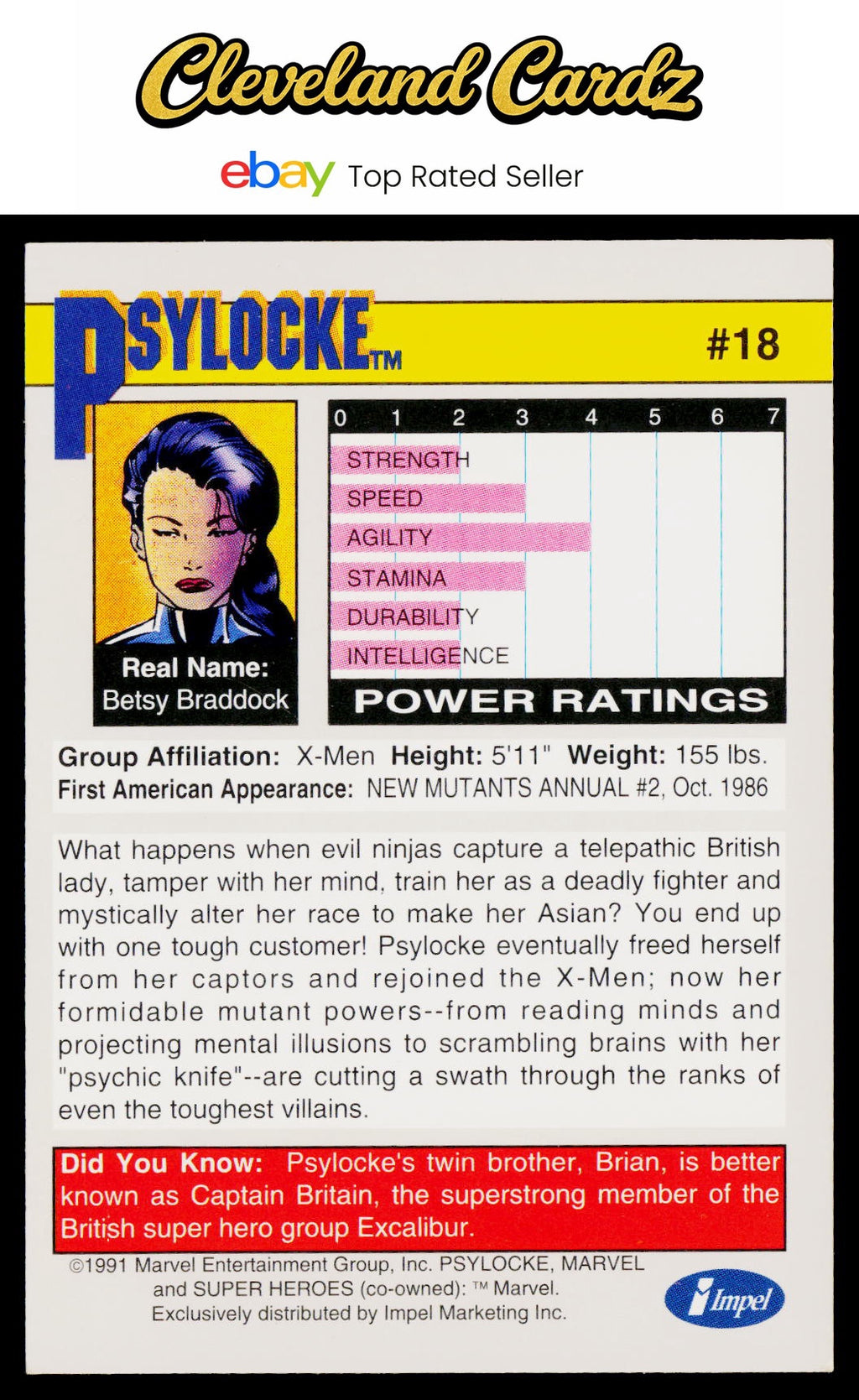 1991 Impel Marvel Universe II #18a Psylocke