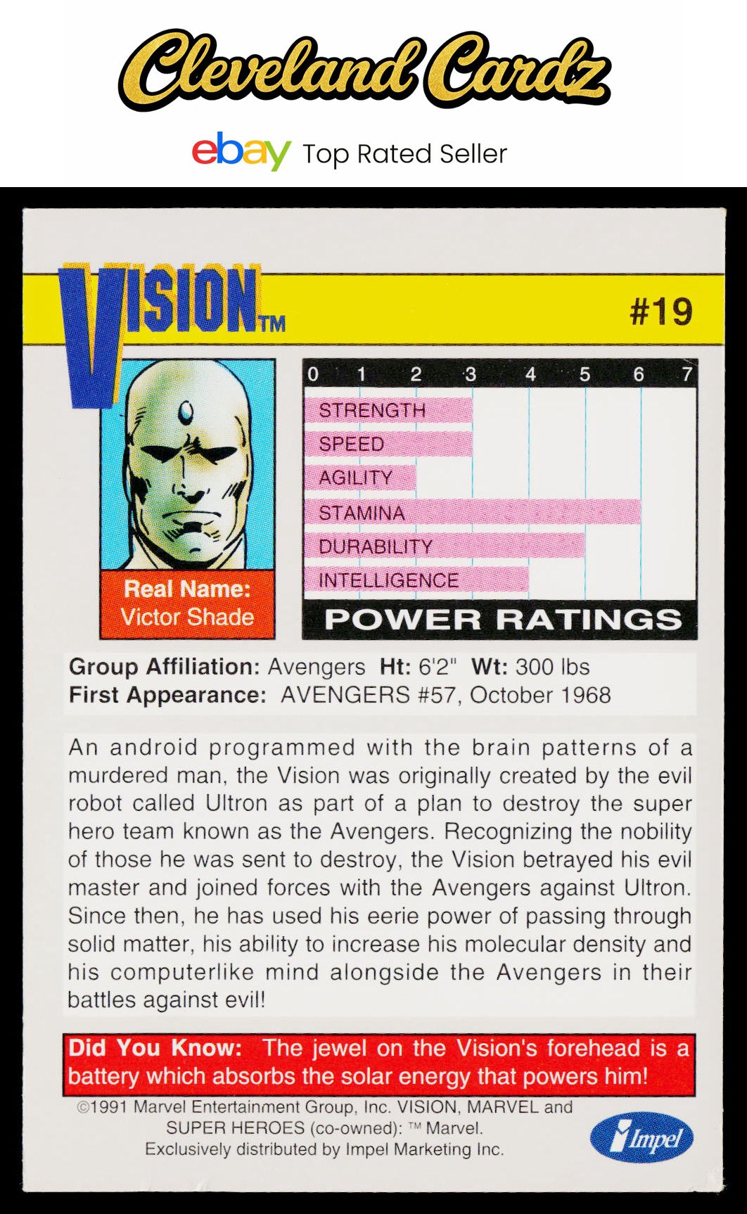 1991 Impel Marvel Universe II #19 Vision