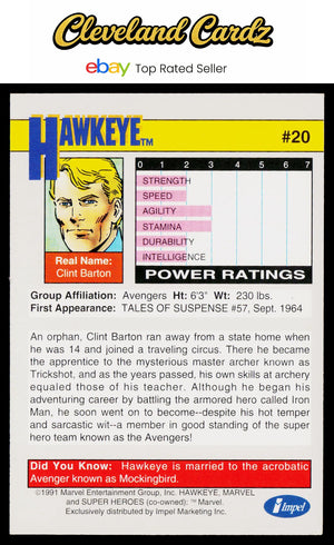 1991 Impel Marvel Universe II #20 Hawkeye