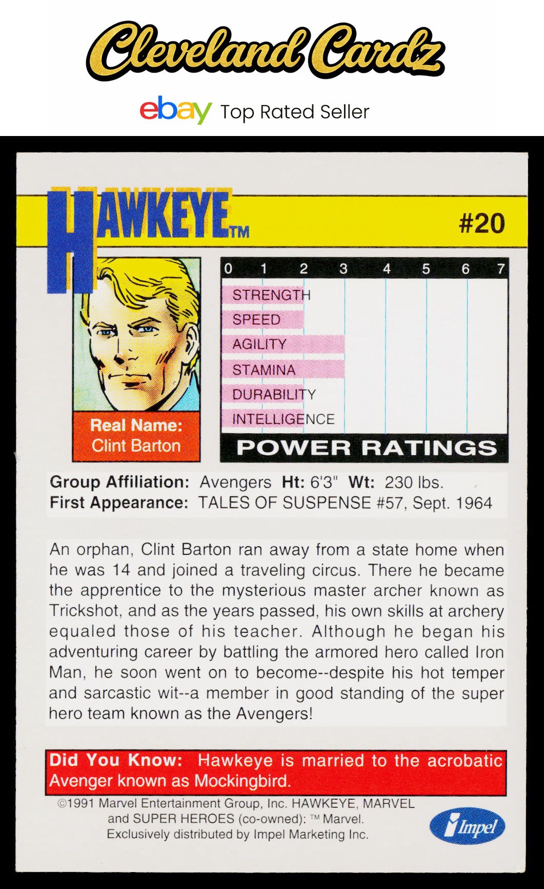 1991 Impel Marvel Universe II #20 Hawkeye