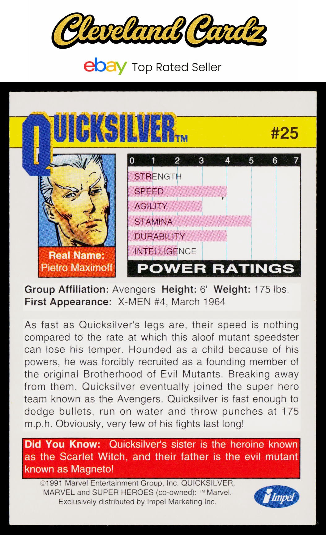 1991 Impel Marvel Universe II #25 Quicksilver