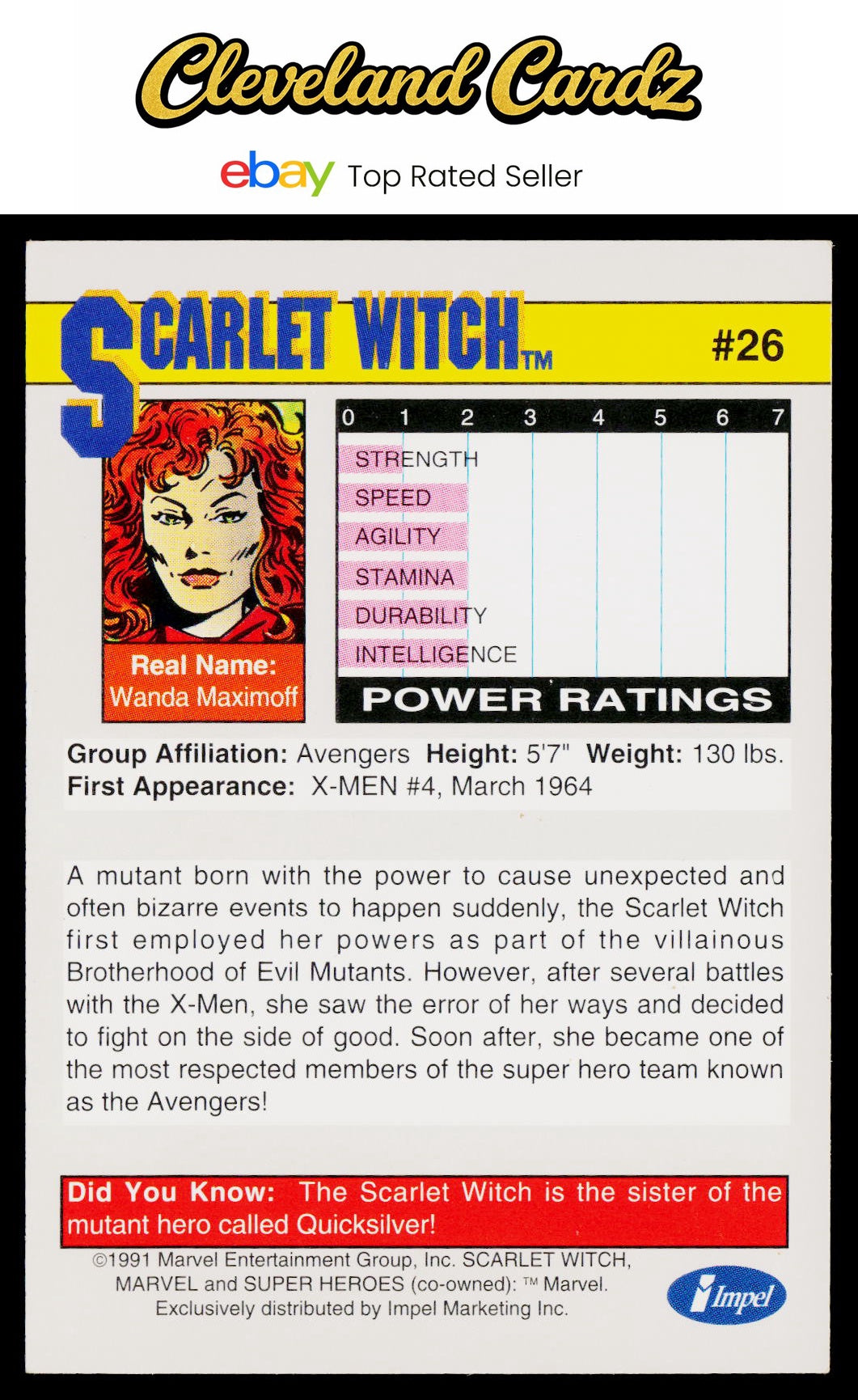 1991 Impel Marvel Universe II #26 Scarlet Witch