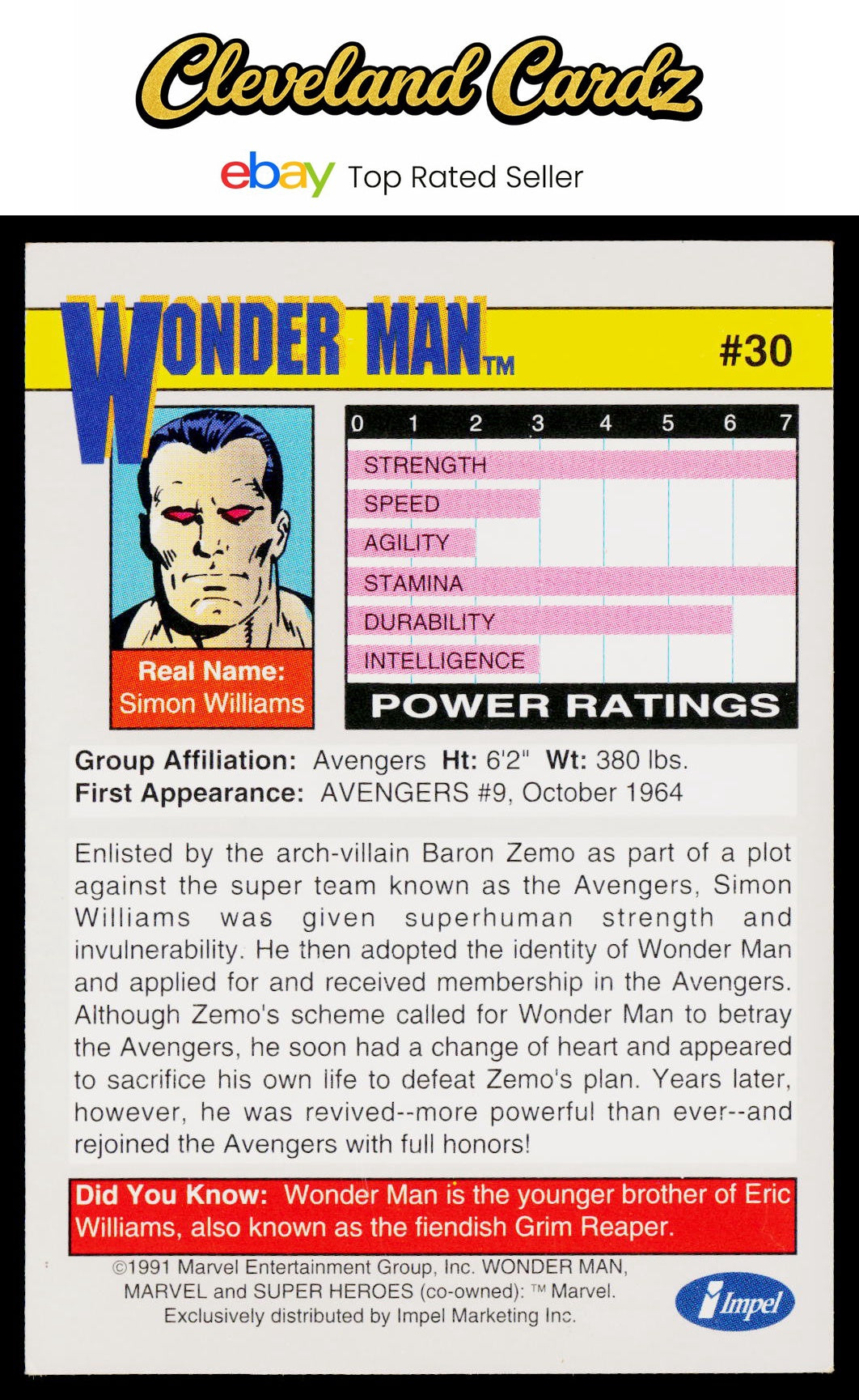 1991 Impel Marvel Universe II #30 Wonder Man