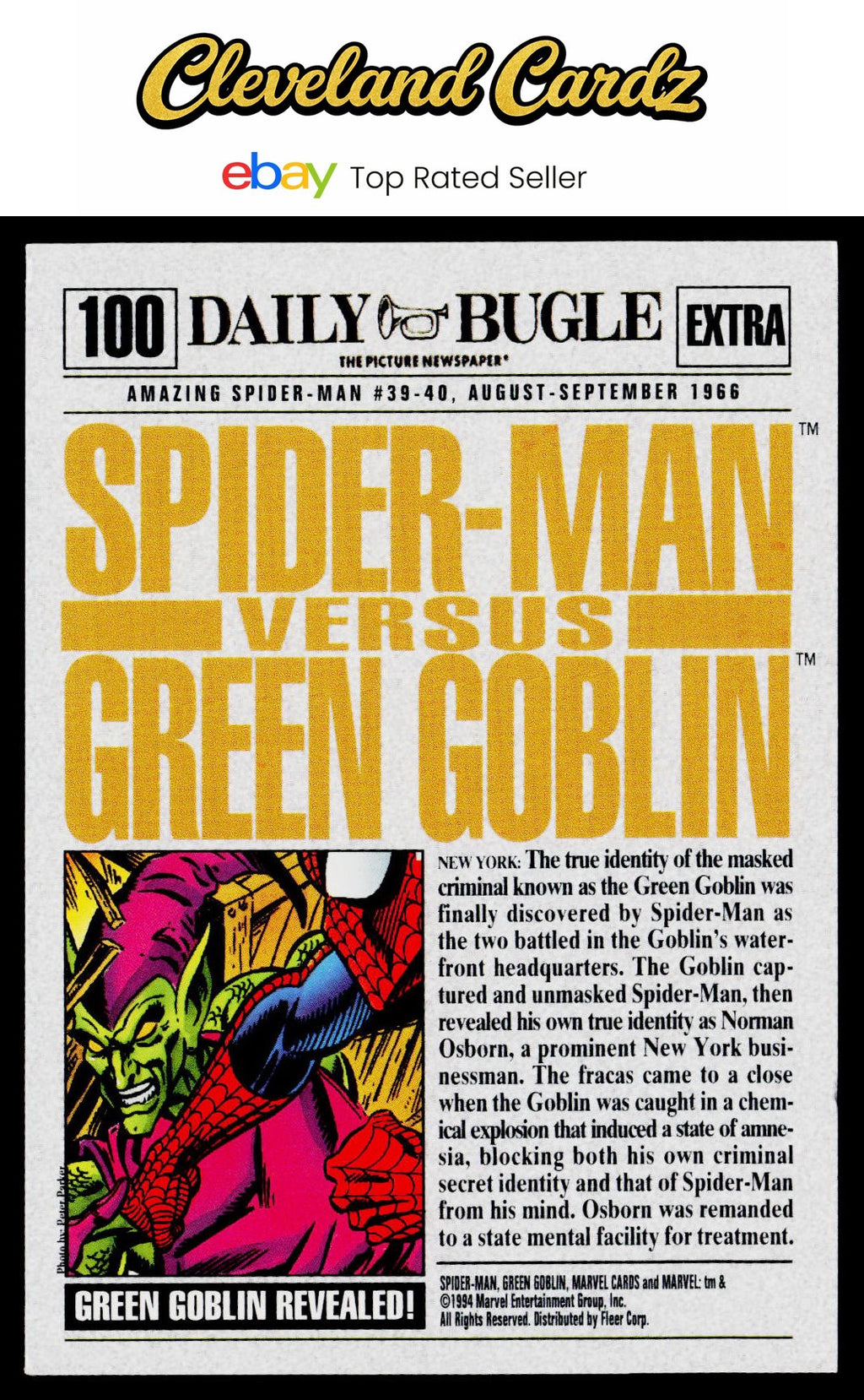 1994 Fleer The Amazing Spider-Man #100 Spider-Man vs. Green Goblin