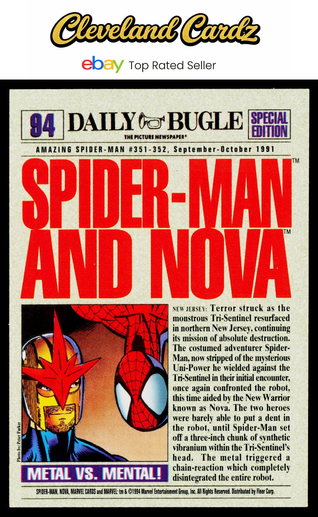 1994 Fleer The Amazing Spider-Man #94 Spider-Man &amp; Nova