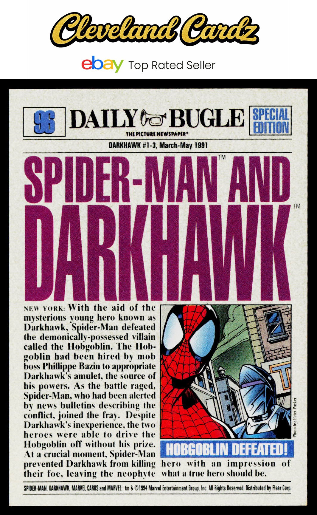 1994 Fleer The Amazing Spider-Man #96 Spider-Man / Darkhawk
