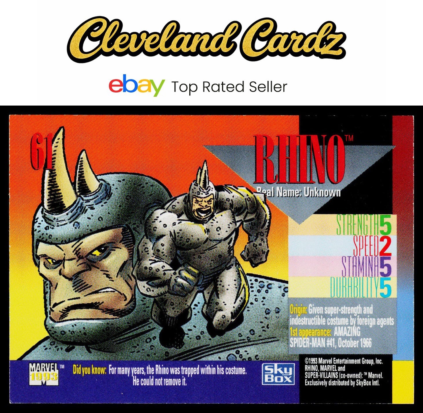 1993 SkyBox Marvel Universe #61 Rhino