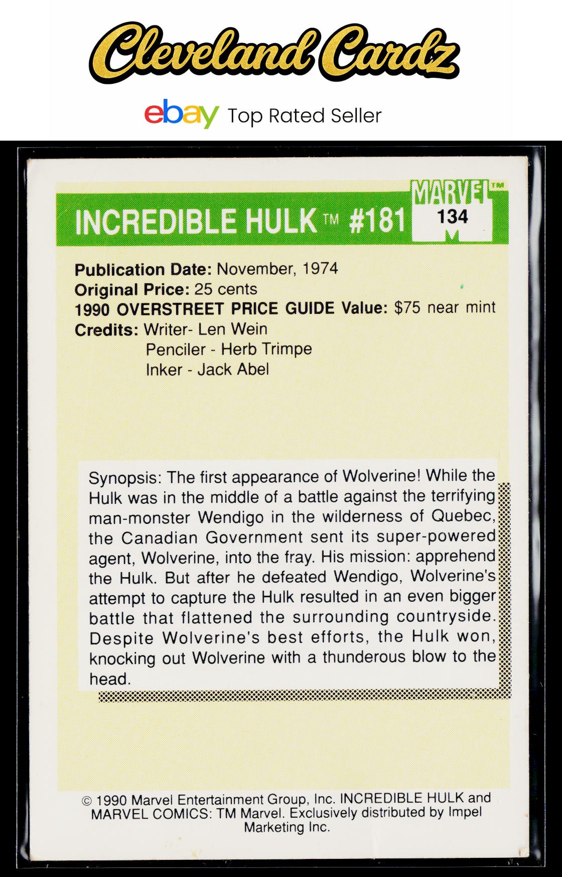 1990 Impel Marvel Universe #134 Incredible Hulk #181
