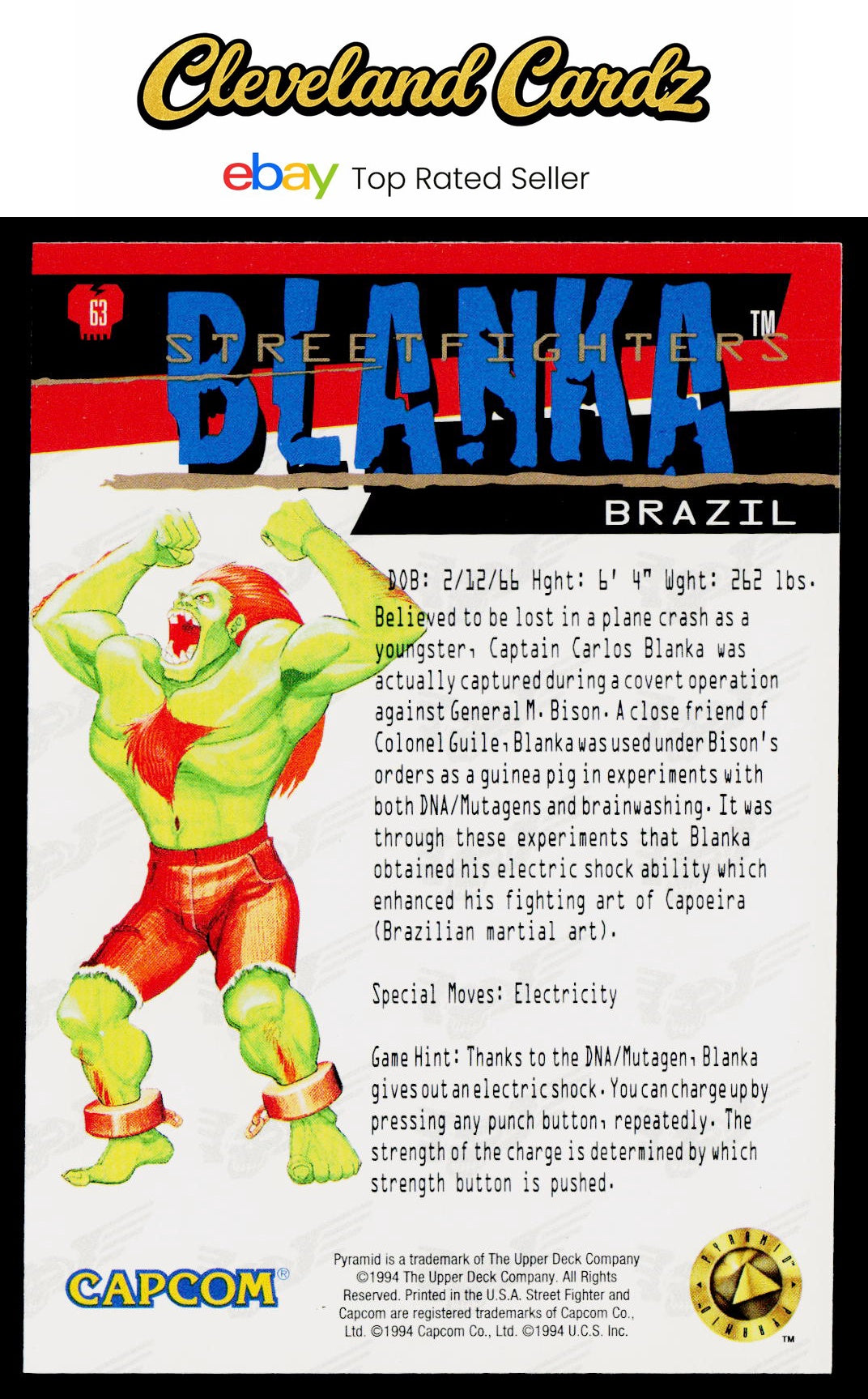 1995 Upper Deck Street Fighter #63 Blanka VG+