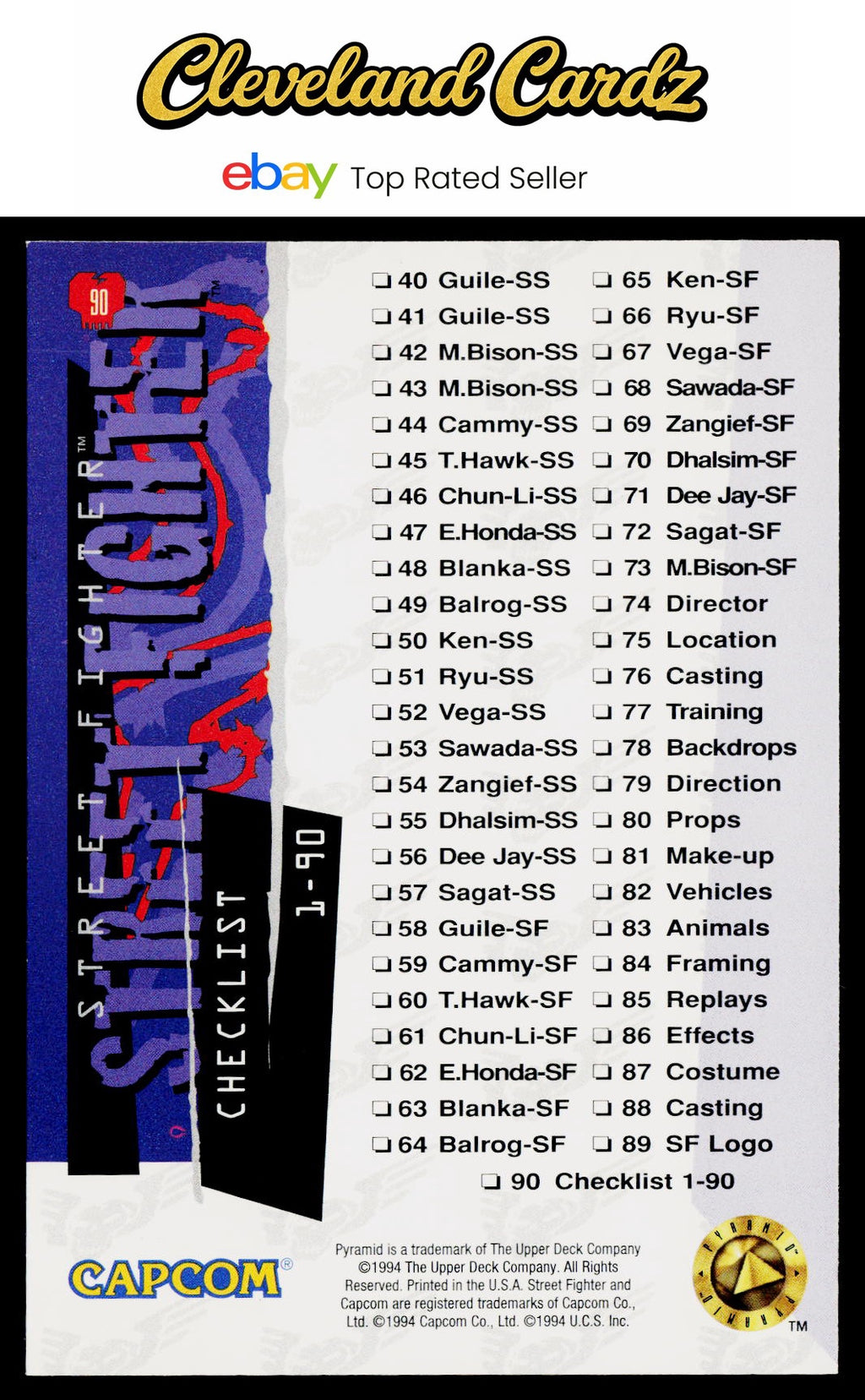 1995 Upper Deck Street Fighter #90 Street Fighter Checklist VG+