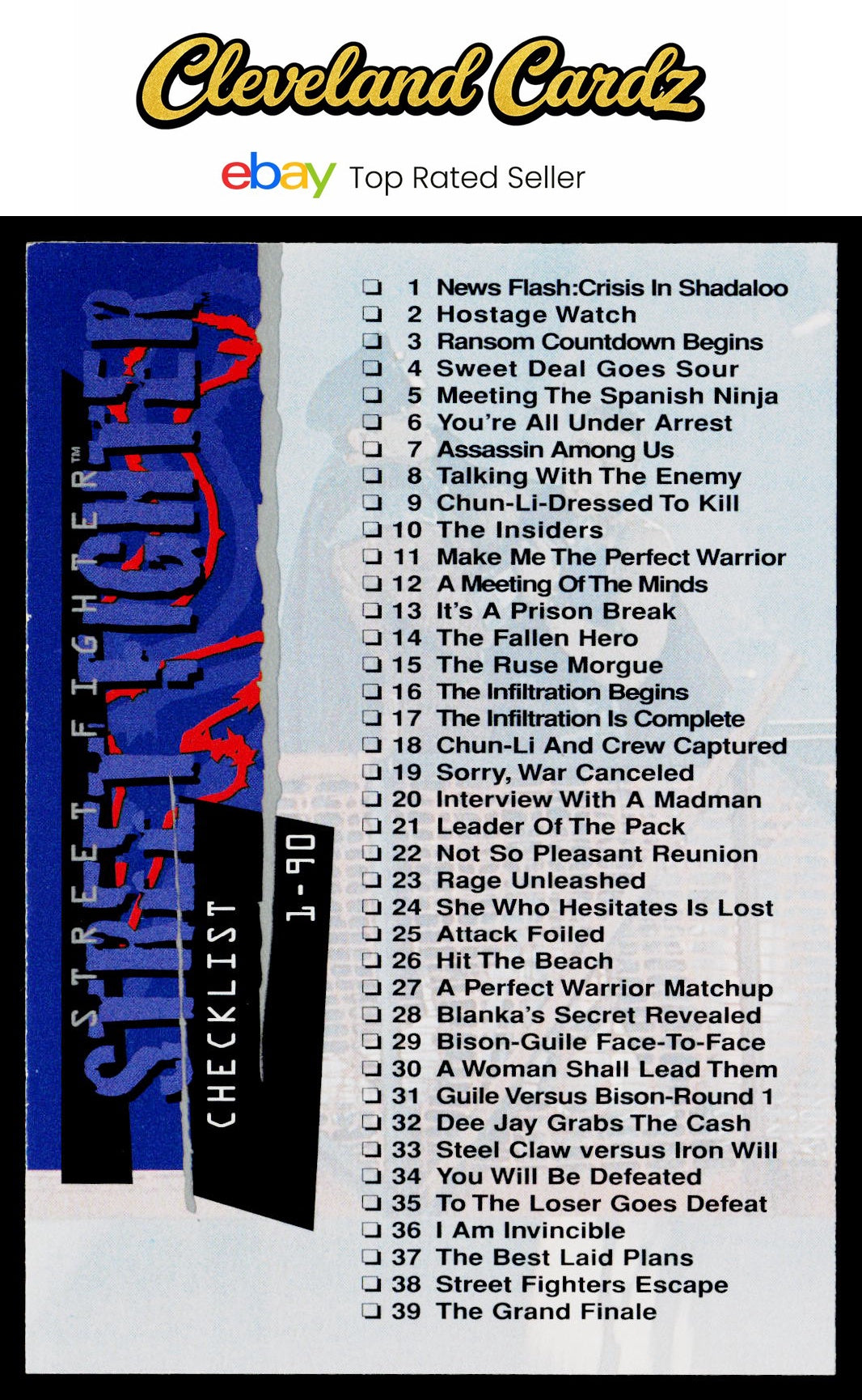 1995 Upper Deck Street Fighter #90 Street Fighter Checklist VG+