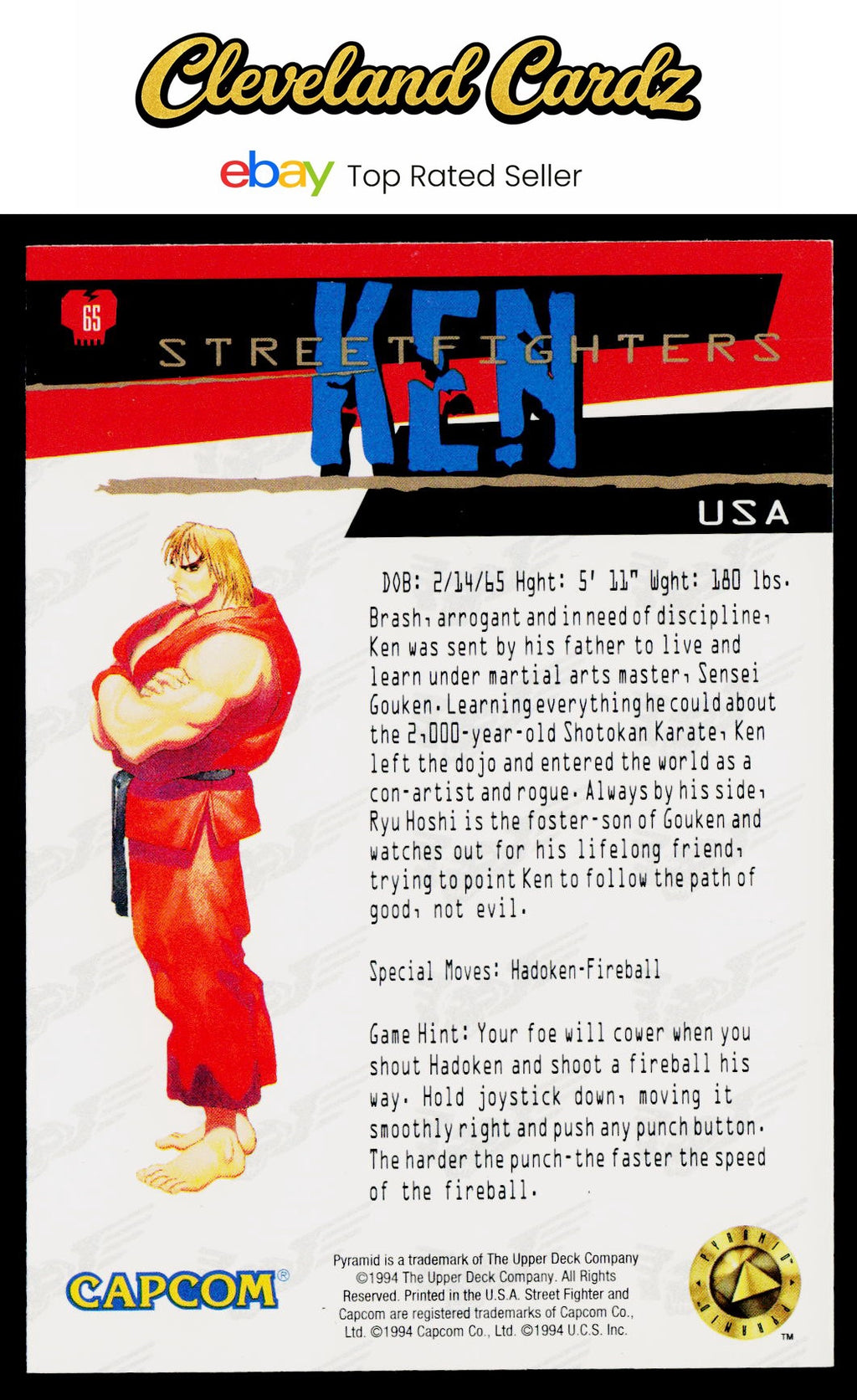 1995 Upper Deck Street Fighter #65 Ken