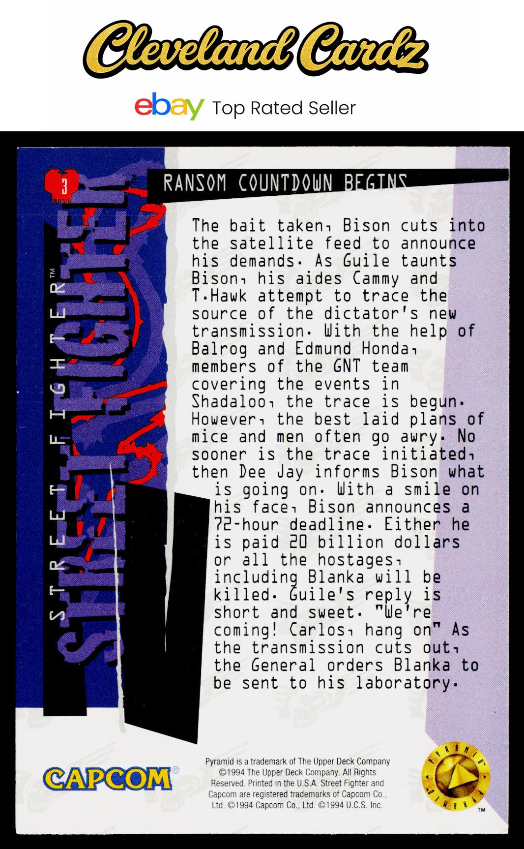 1995 Upper Deck Street Fighter #3 Ransom Countdown Begins VG+