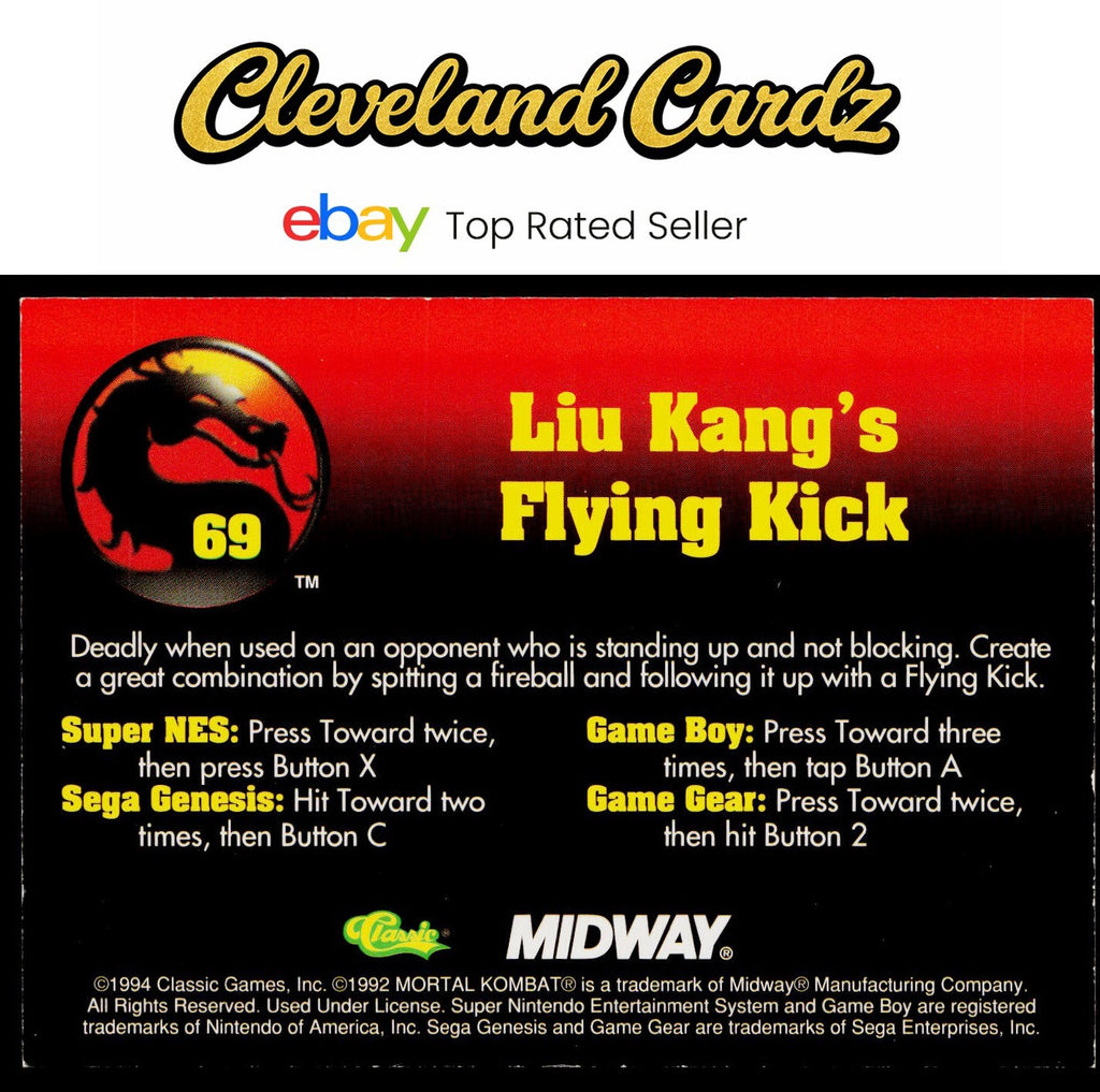 1994 Classic Mortal Kombat Series 1 #69 Liu Kang's Flying Kick VG+