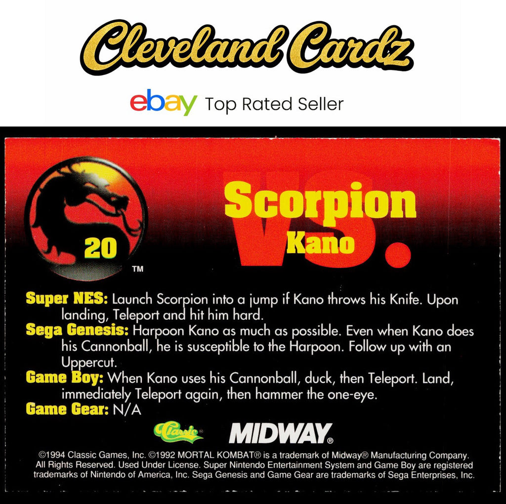 1994 Classic Mortal Kombat Series 1 #20 Scorpion vs. Kano VG+