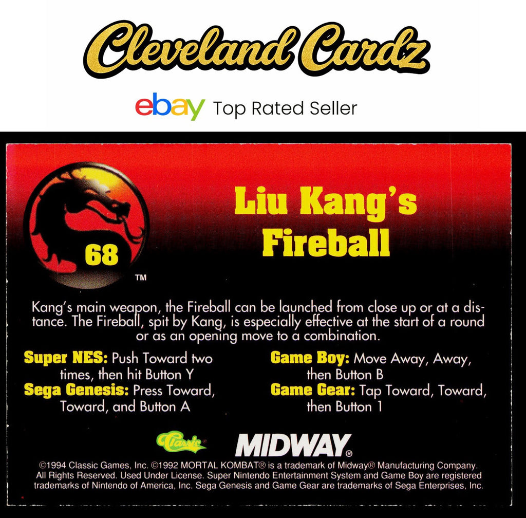 1994 Classic Mortal Kombat Series 1 #68 Liu Kang's Fireball VG+