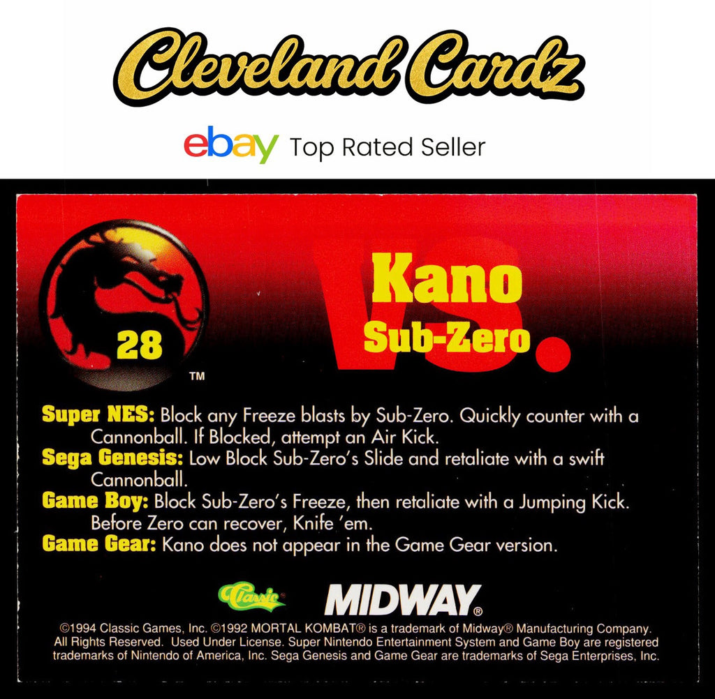 1994 Classic Mortal Kombat Series 1 #28 Kano vs. Sub-Zero VG+