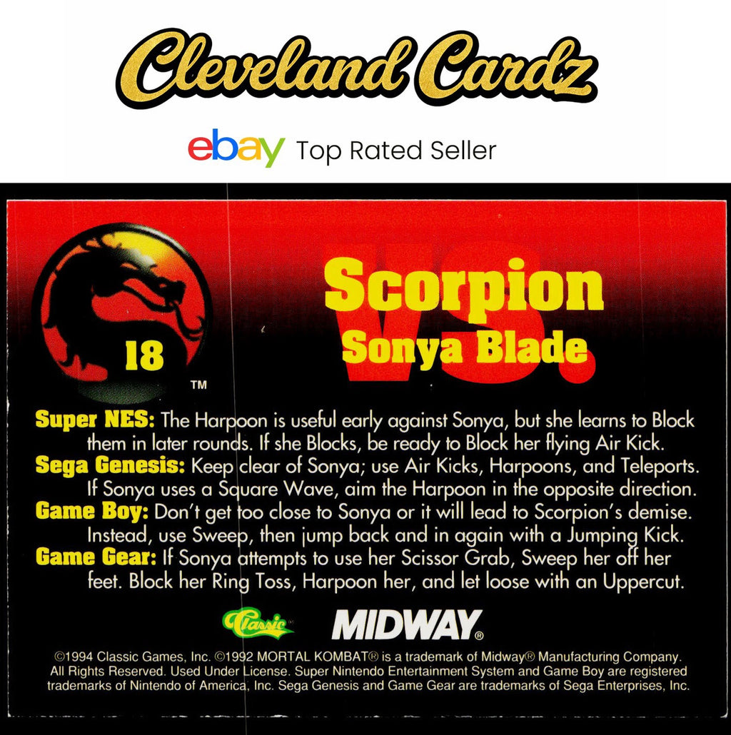 1994 Classic Mortal Kombat Series 1 #18 Scorpion vs. Sonya Blade VG+