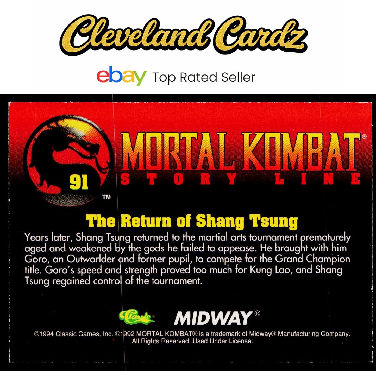 1994 Classic Mortal Kombat Series 1 #91 The Return of Shang Tsung VG+