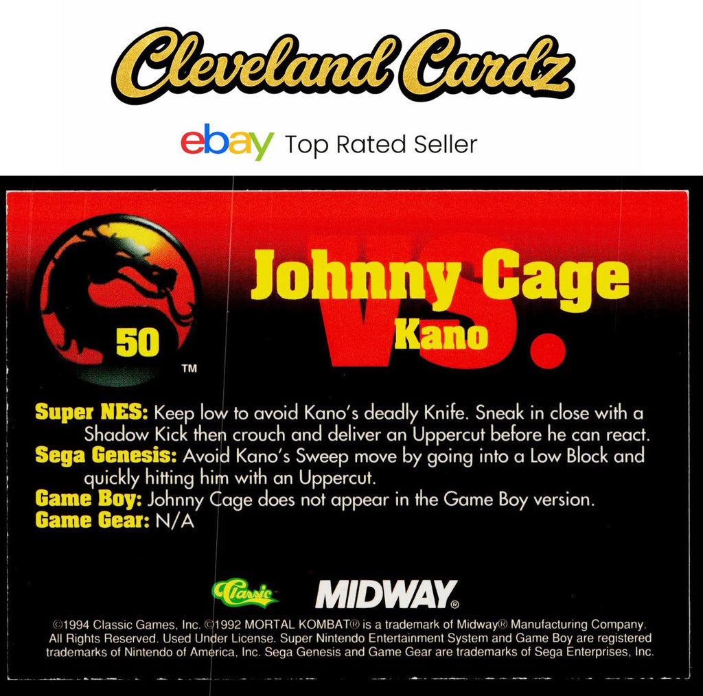1994 Classic Mortal Kombat Series 1 #50 Johnny Cage vs. Kano VG+