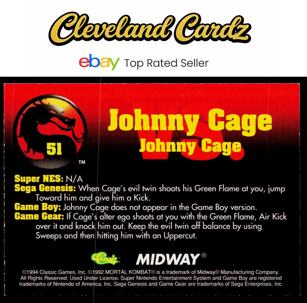 1994 Classic Mortal Kombat Series 1 #51 Johnny Cage vs. Johnny Cage VG+