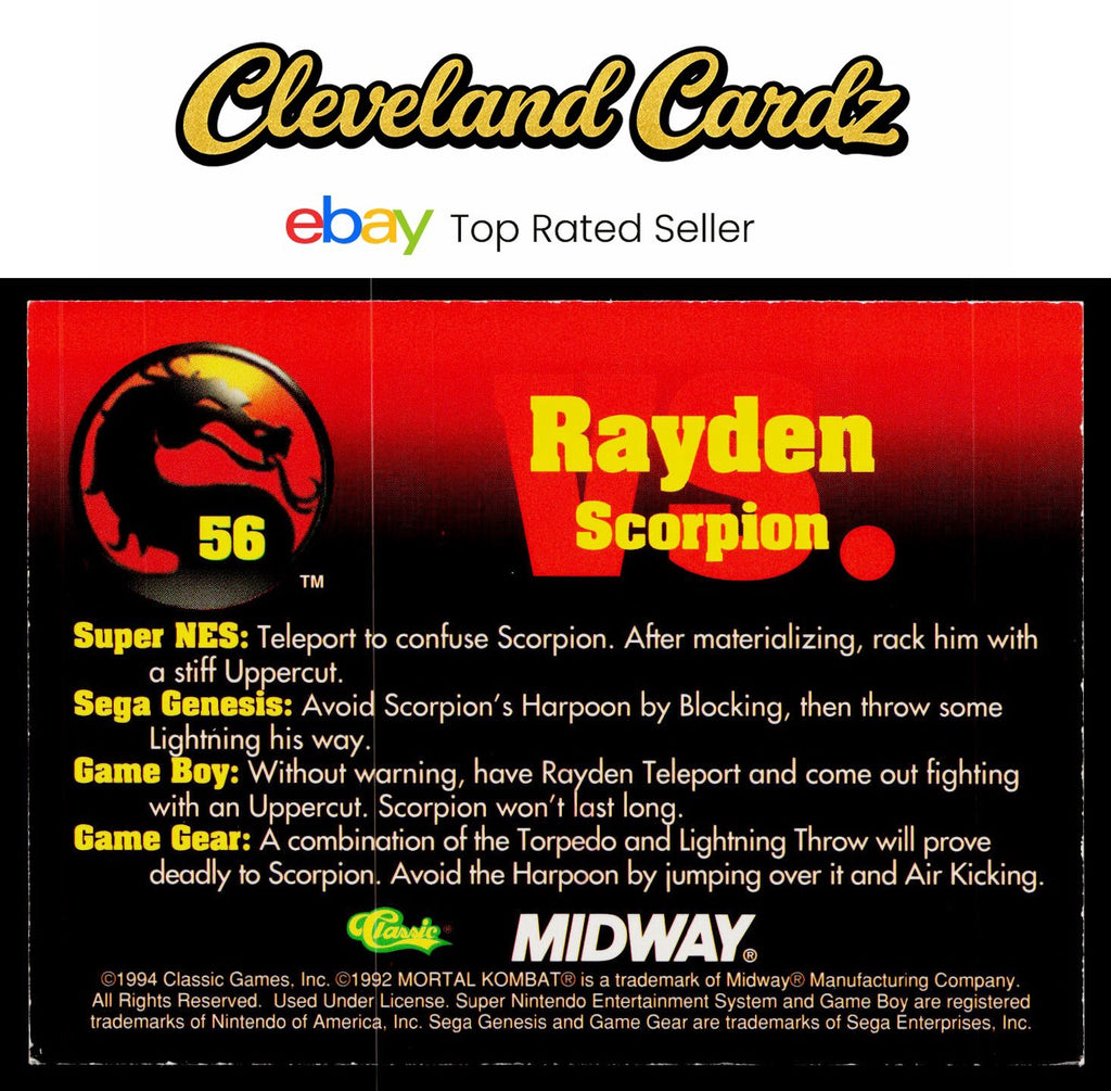 1994 Classic Mortal Kombat Series 1 #56 Rayden vs. Scorpion VG+