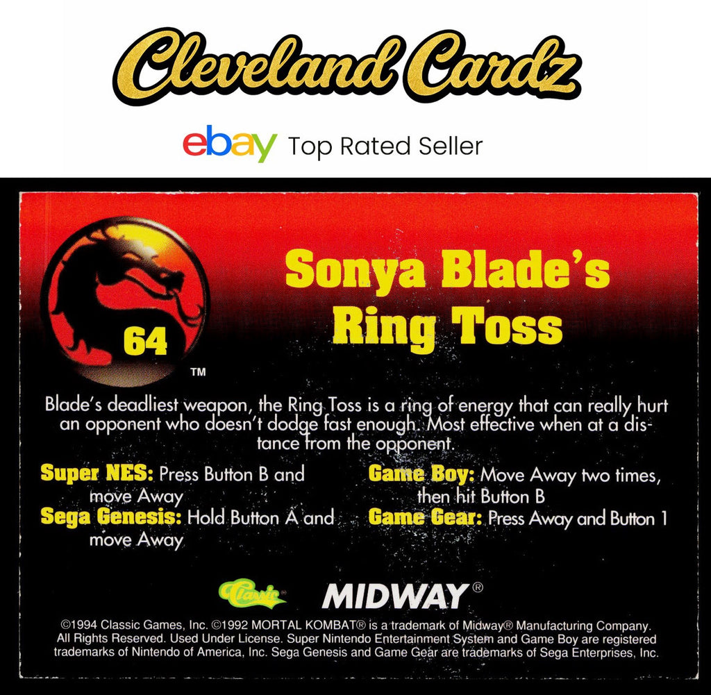 1994 Classic Mortal Kombat Series 1 #64 Sonya Blade's Ring Toss VG+