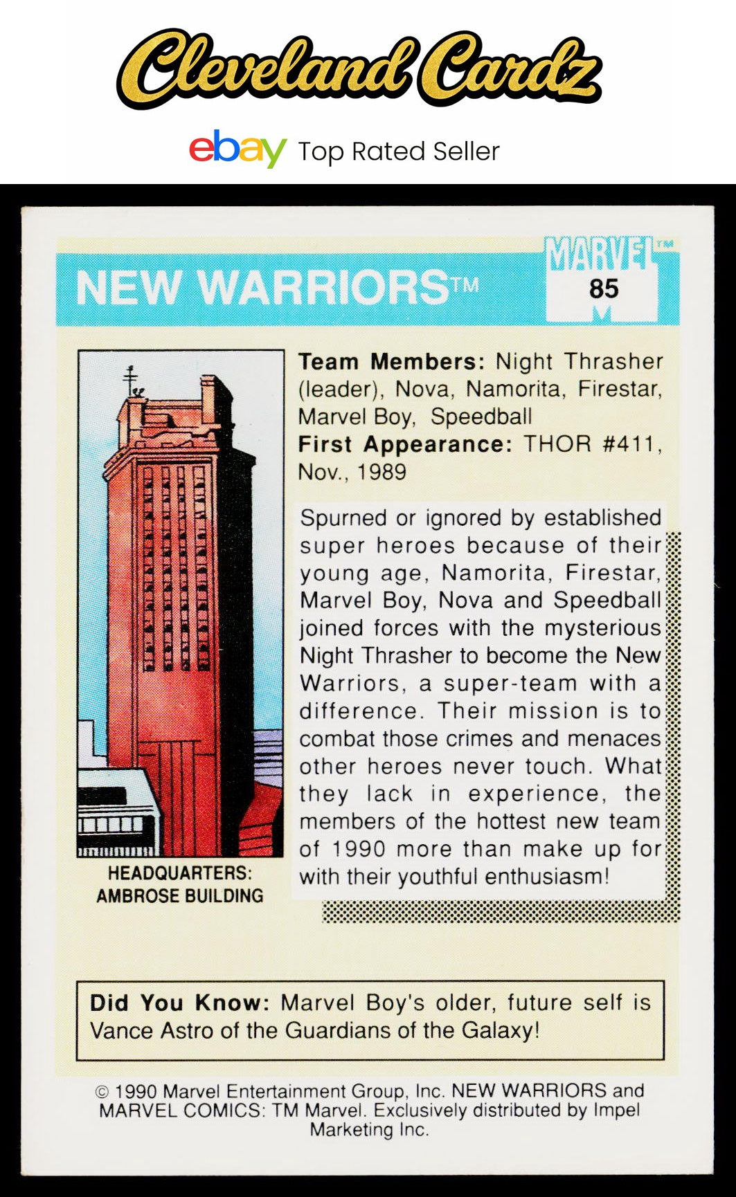 1990 Impel Marvel Universe #85 New Warriors EX+