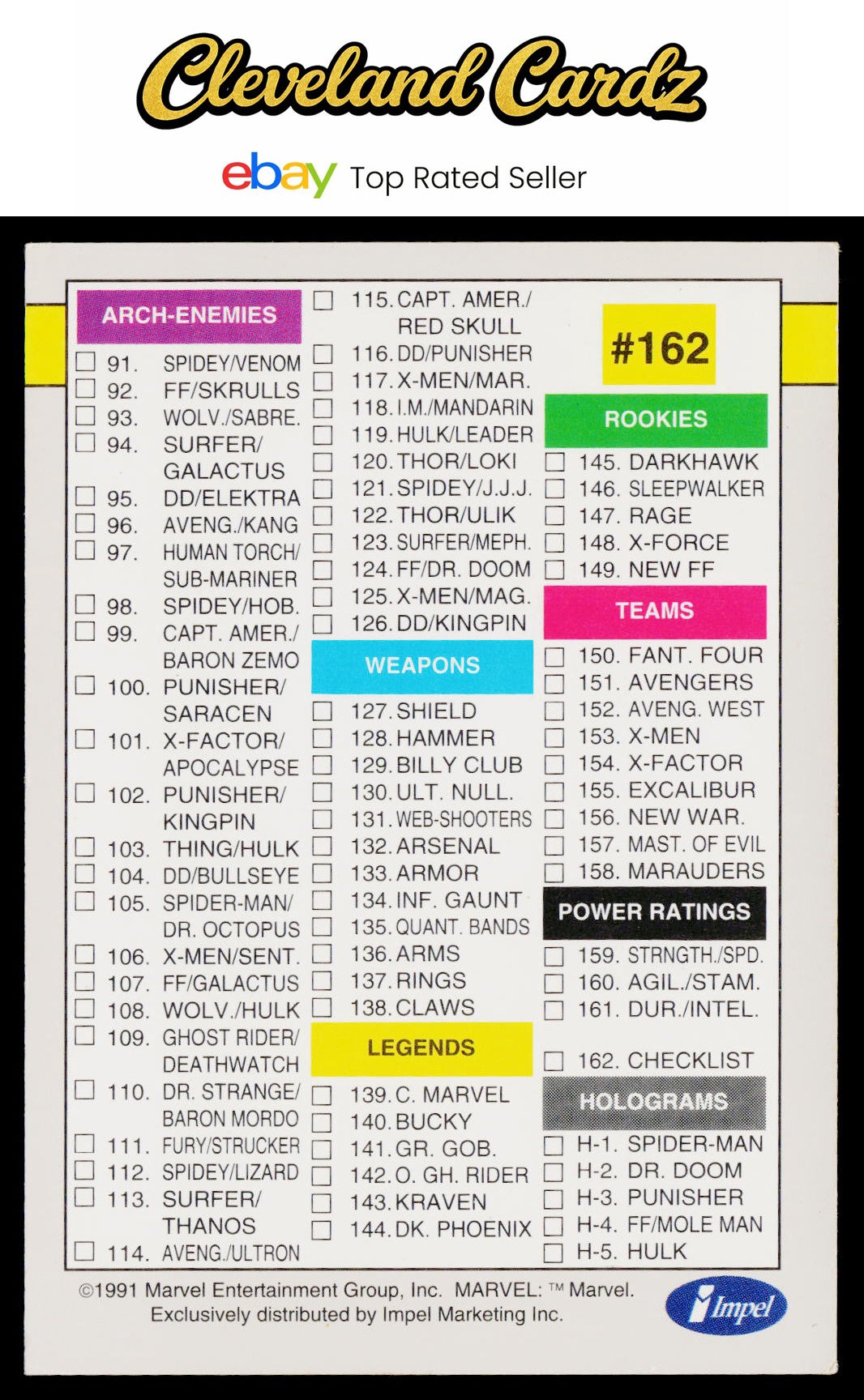 1991 Impel Marvel Universe II #162 Checklist